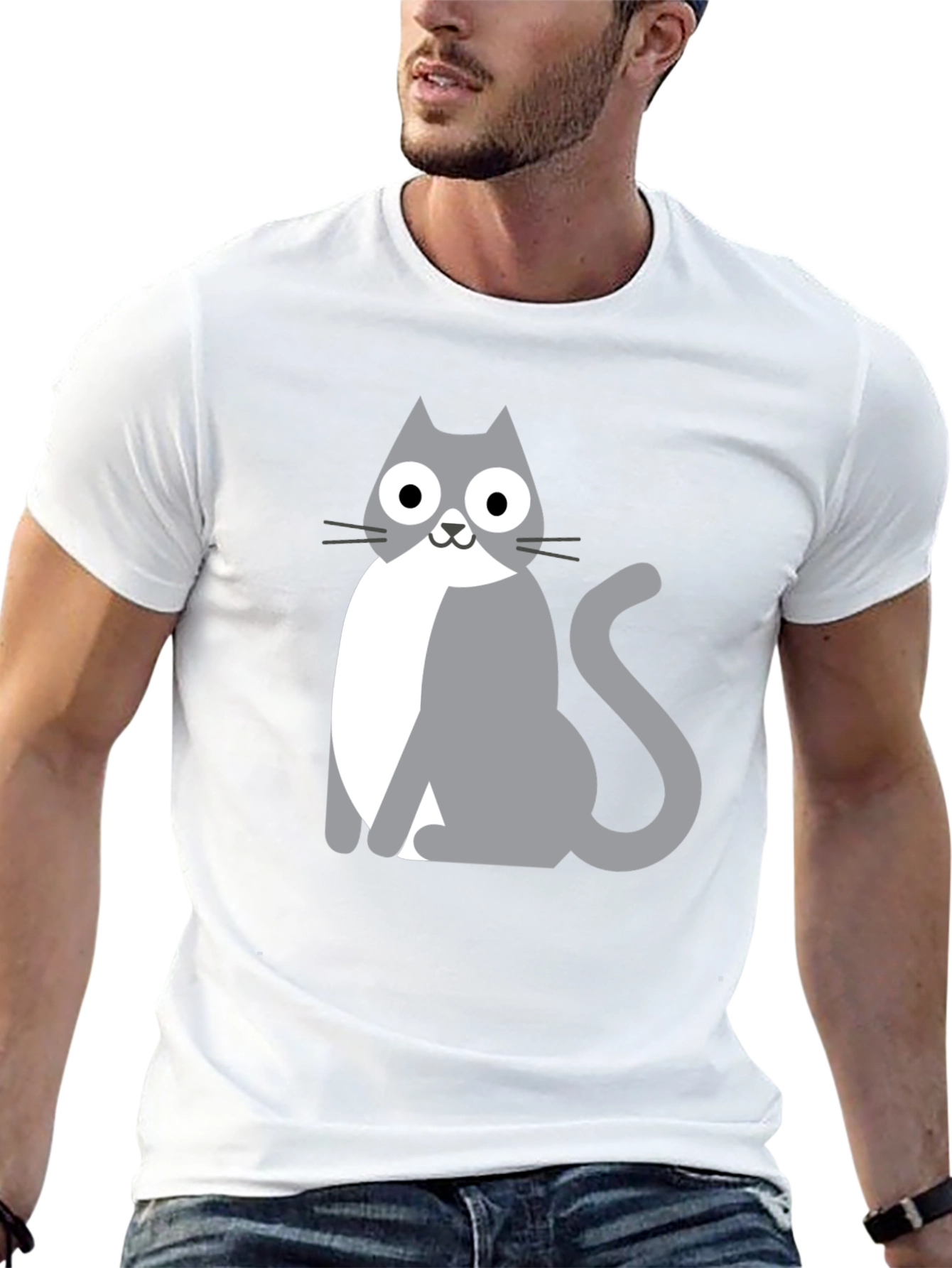 Cartoon Cat Graphic Tee - Unisex Black T-Shirt