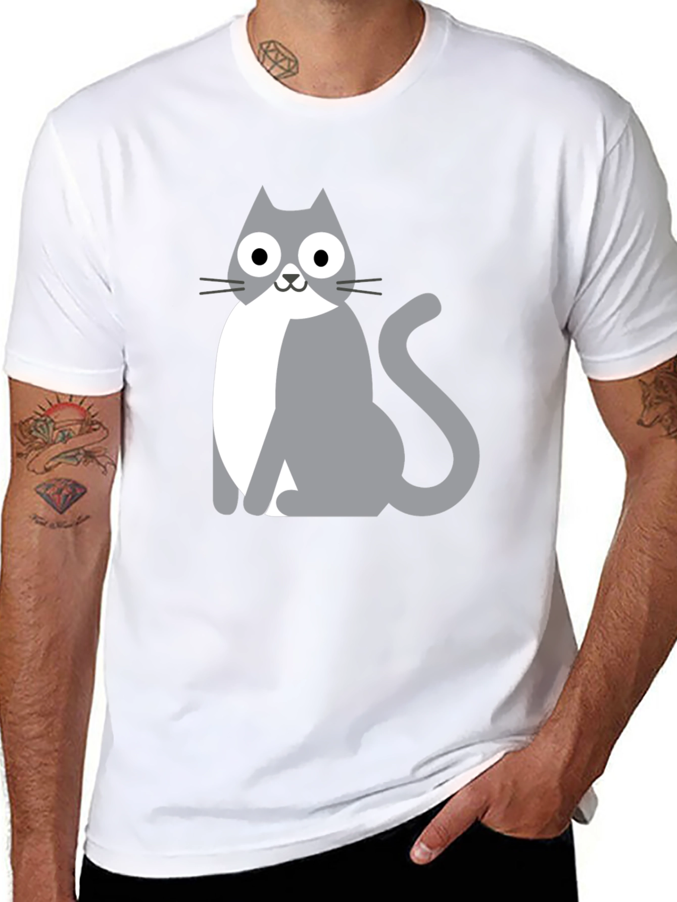 Cartoon Cat Graphic Tee - Unisex Black T-Shirt