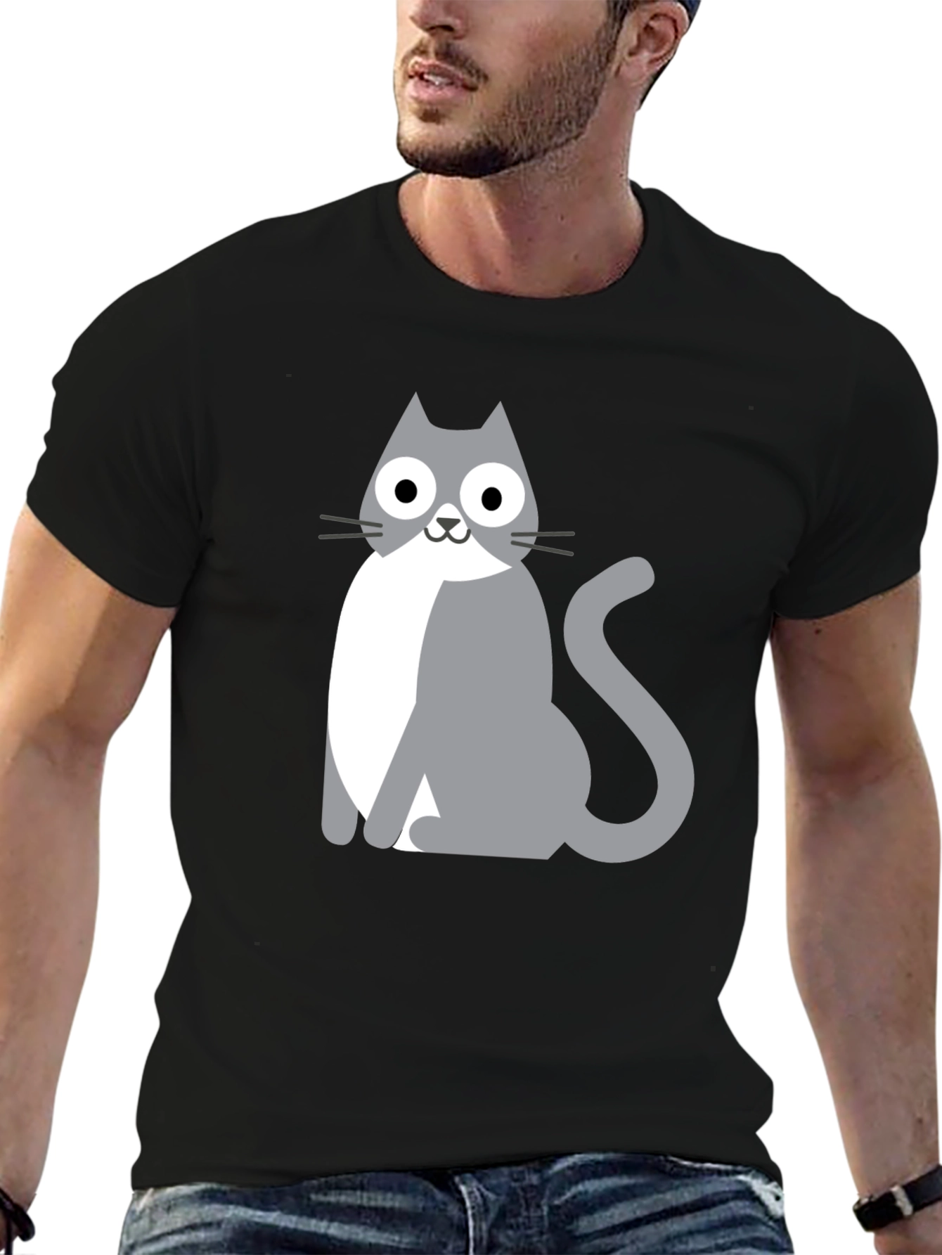 Cartoon Cat Graphic Tee - Unisex Black T-Shirt