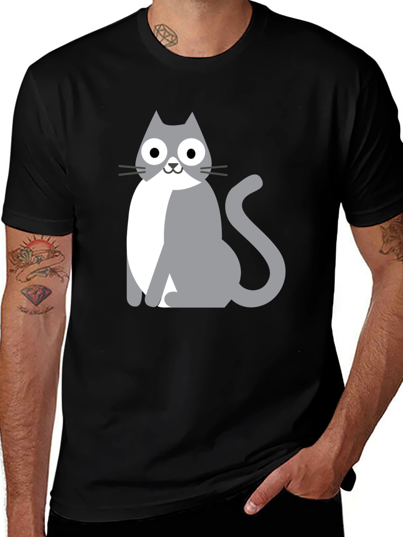 Cartoon Cat Graphic Tee - Unisex Black T-Shirt