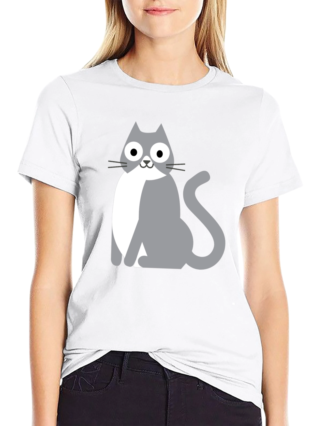 Cartoon Cat Graphic Tee - Unisex Black T-Shirt