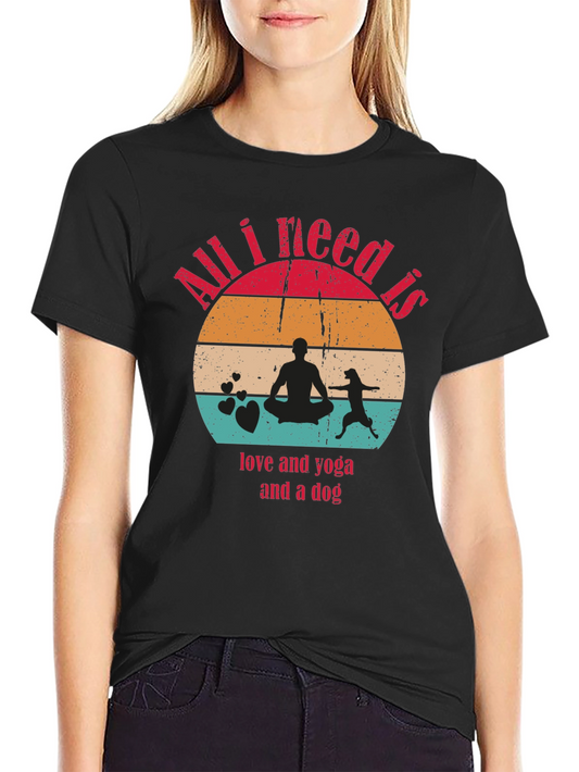 Yoga Love & Dog Graphic Tee - Soft Black Cotton Shirt
