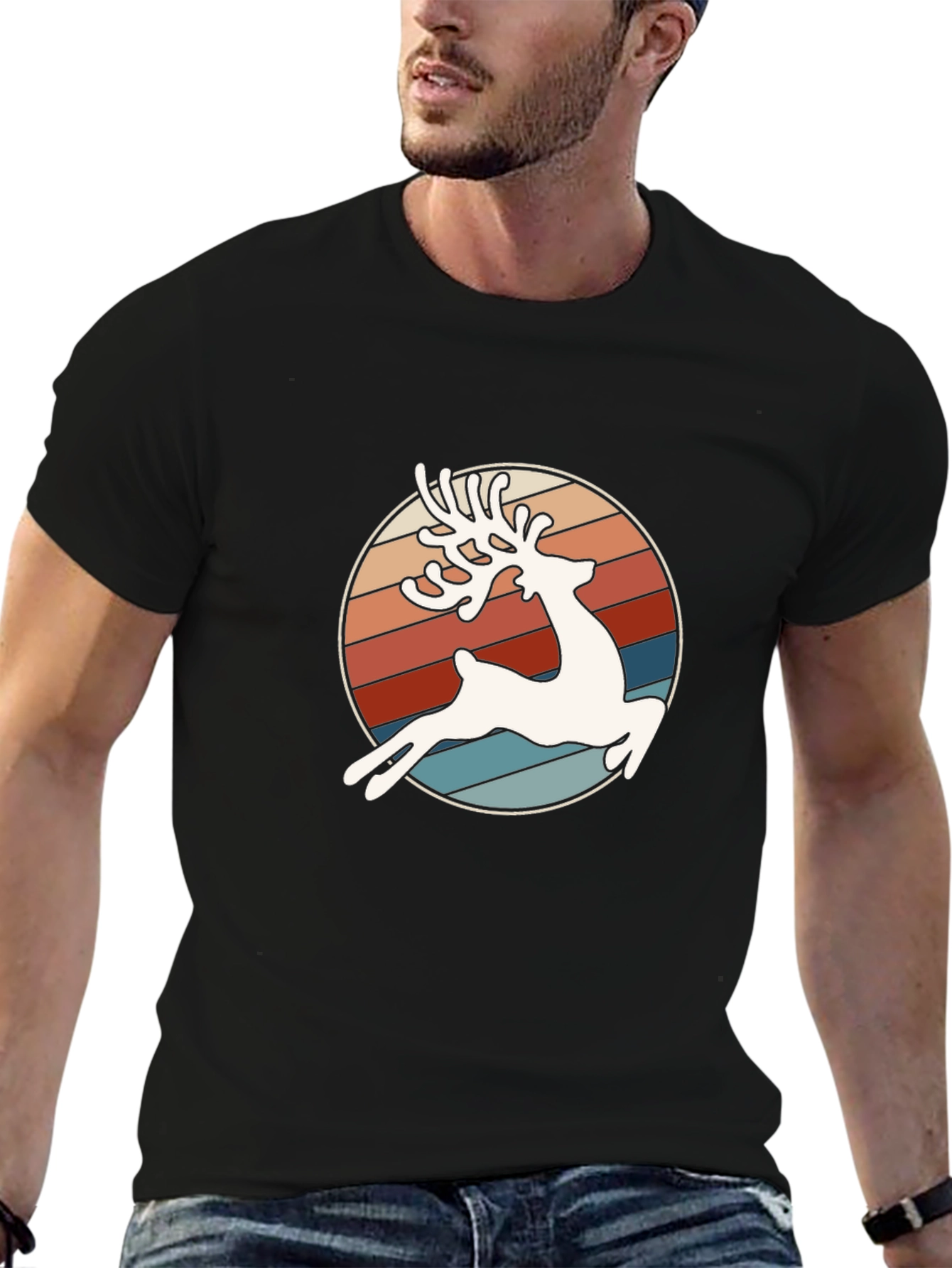 Retro Reindeer Graphic Tee - Stylish Comfort