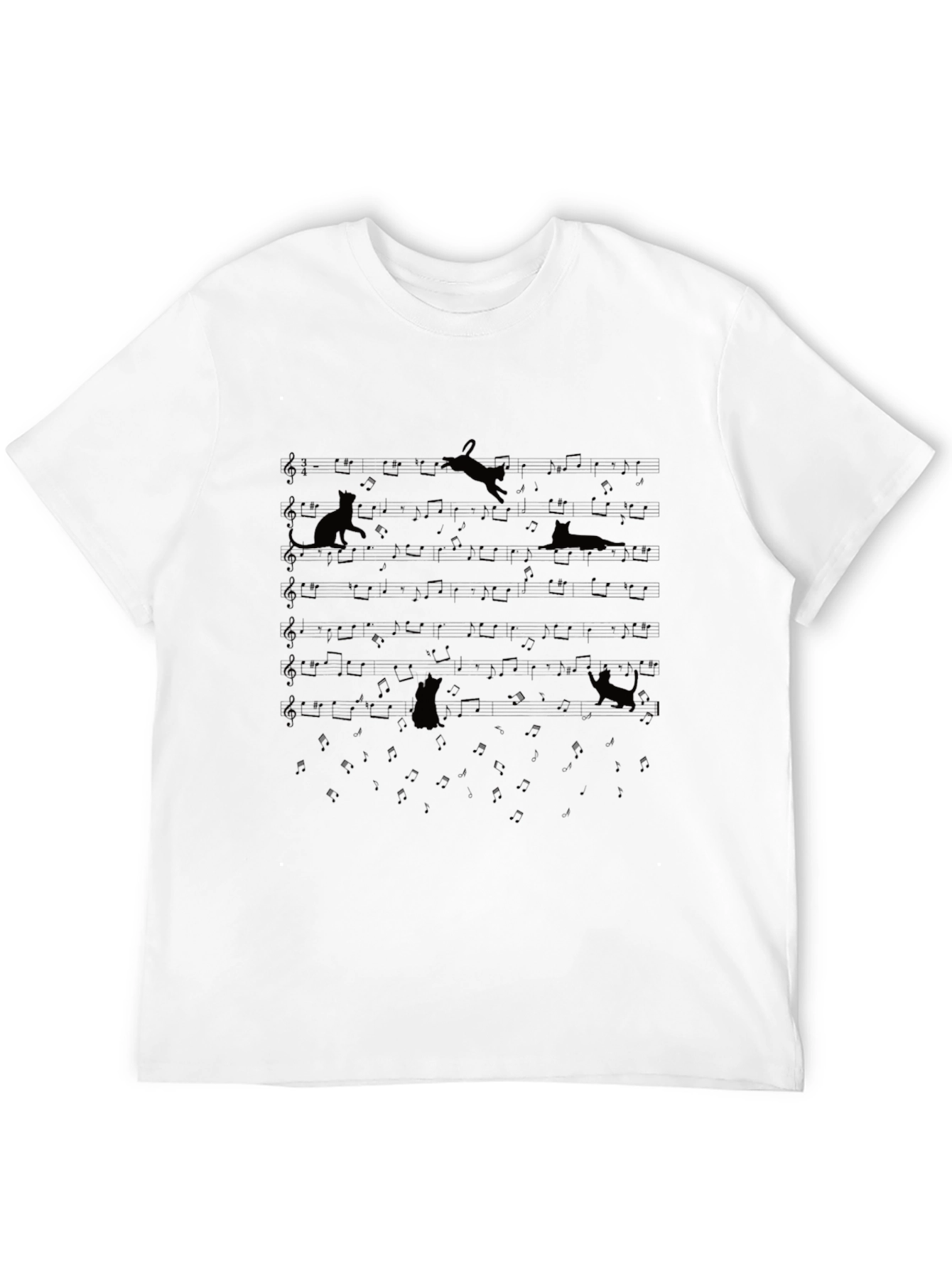 Cat Music Lover Black T-Shirt