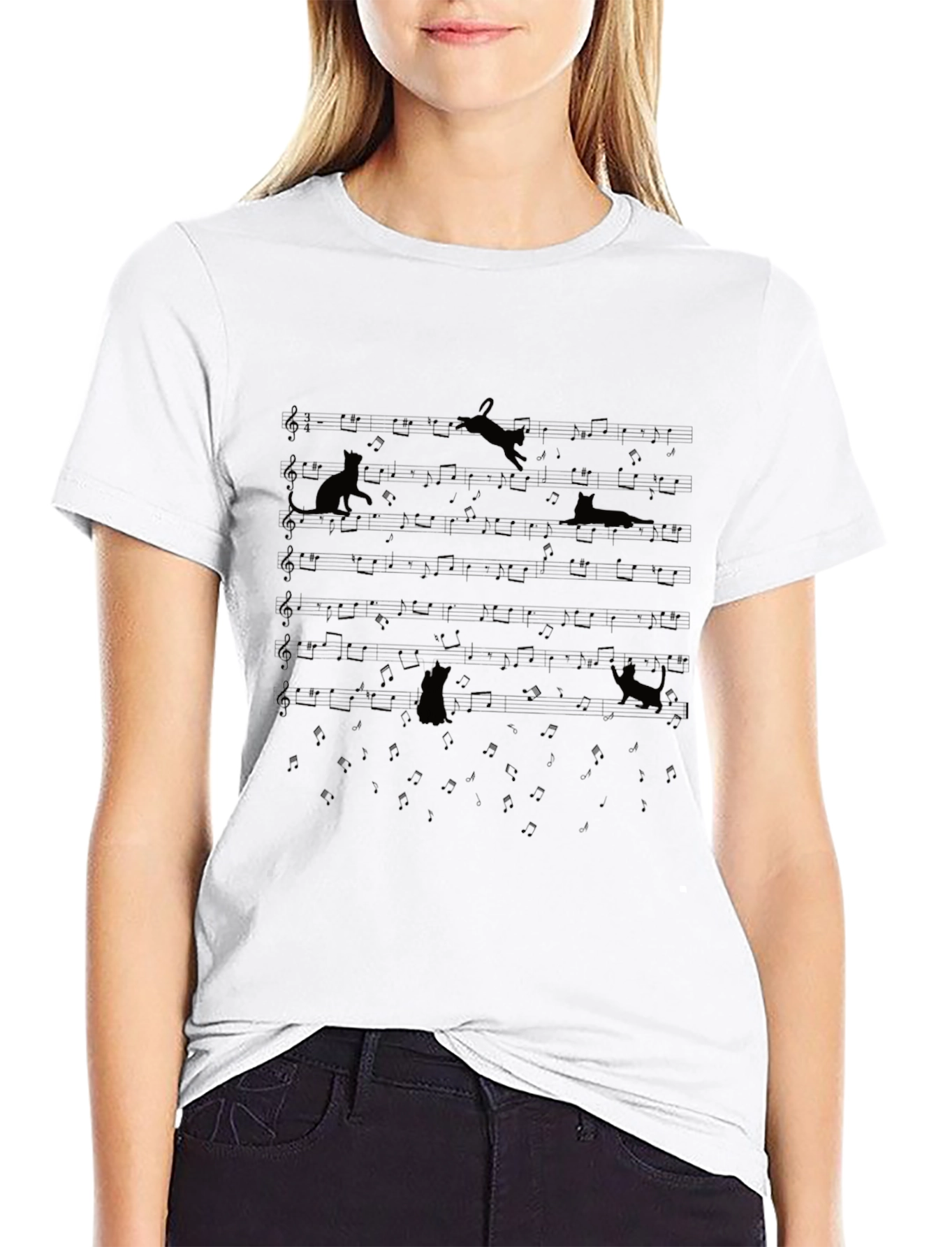 Cat Music Lover Black T-Shirt