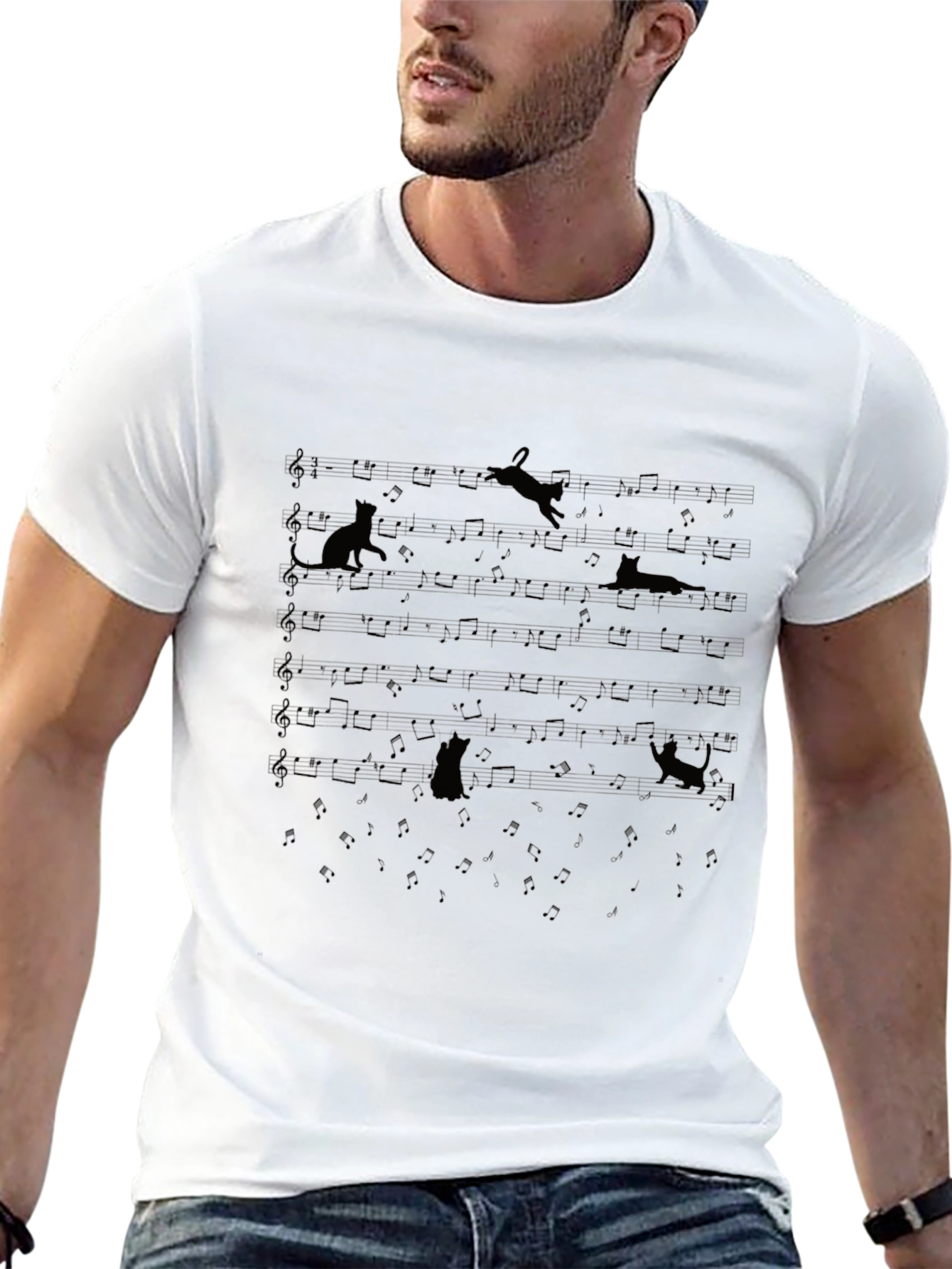Cat Music Lover Black T-Shirt