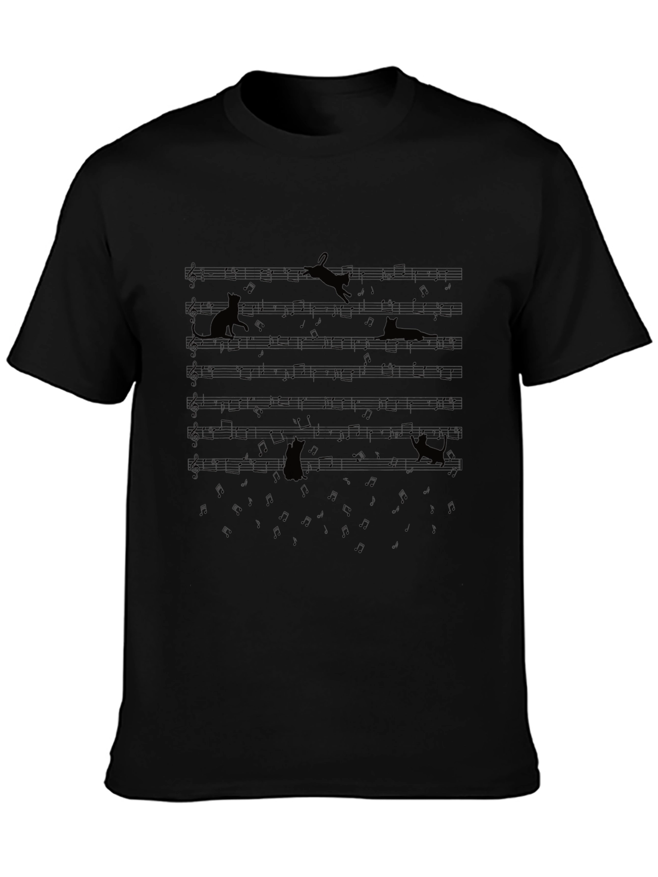 Cat Music Lover Black T-Shirt