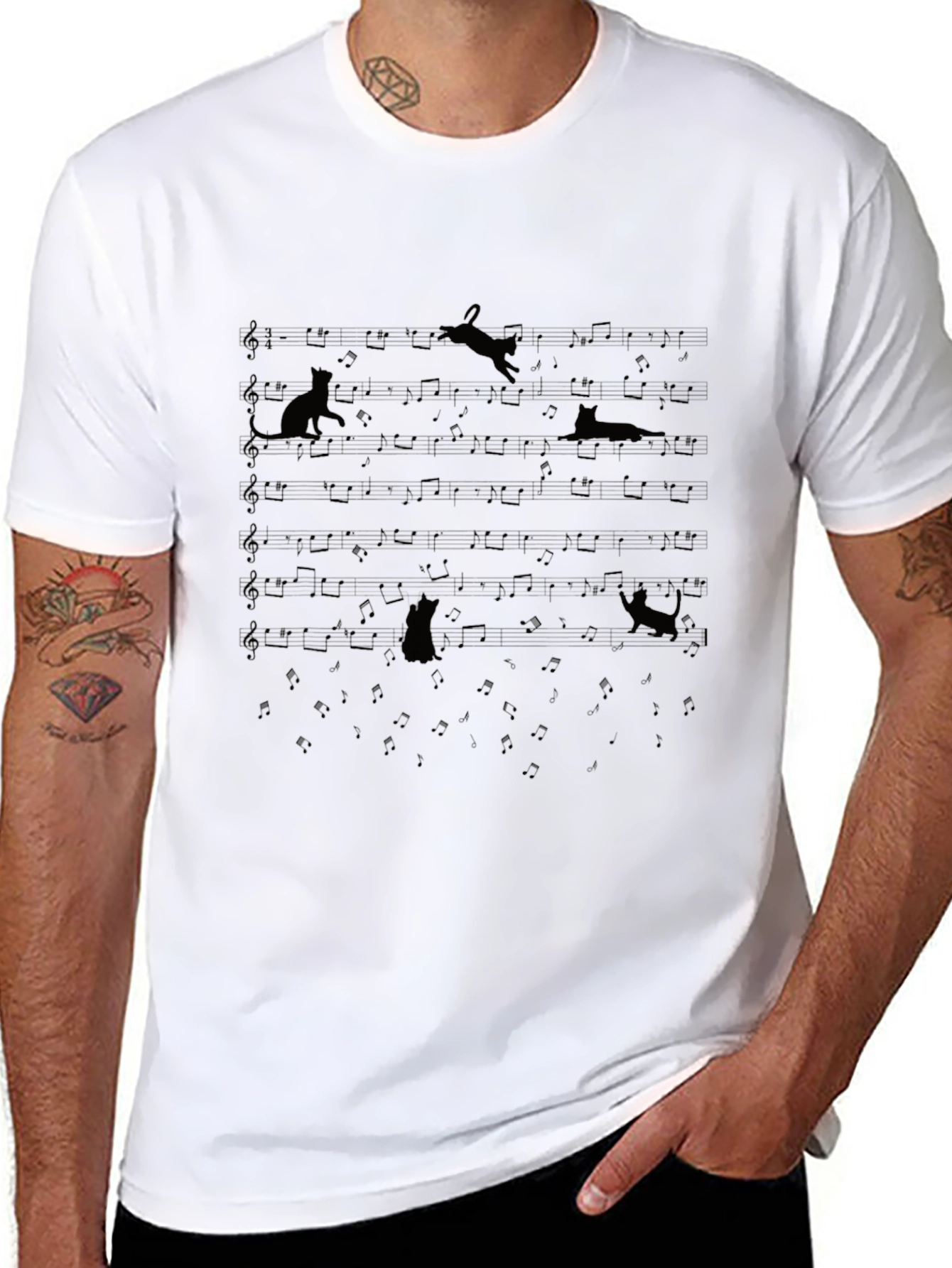 Cat Music Lover Black T-Shirt