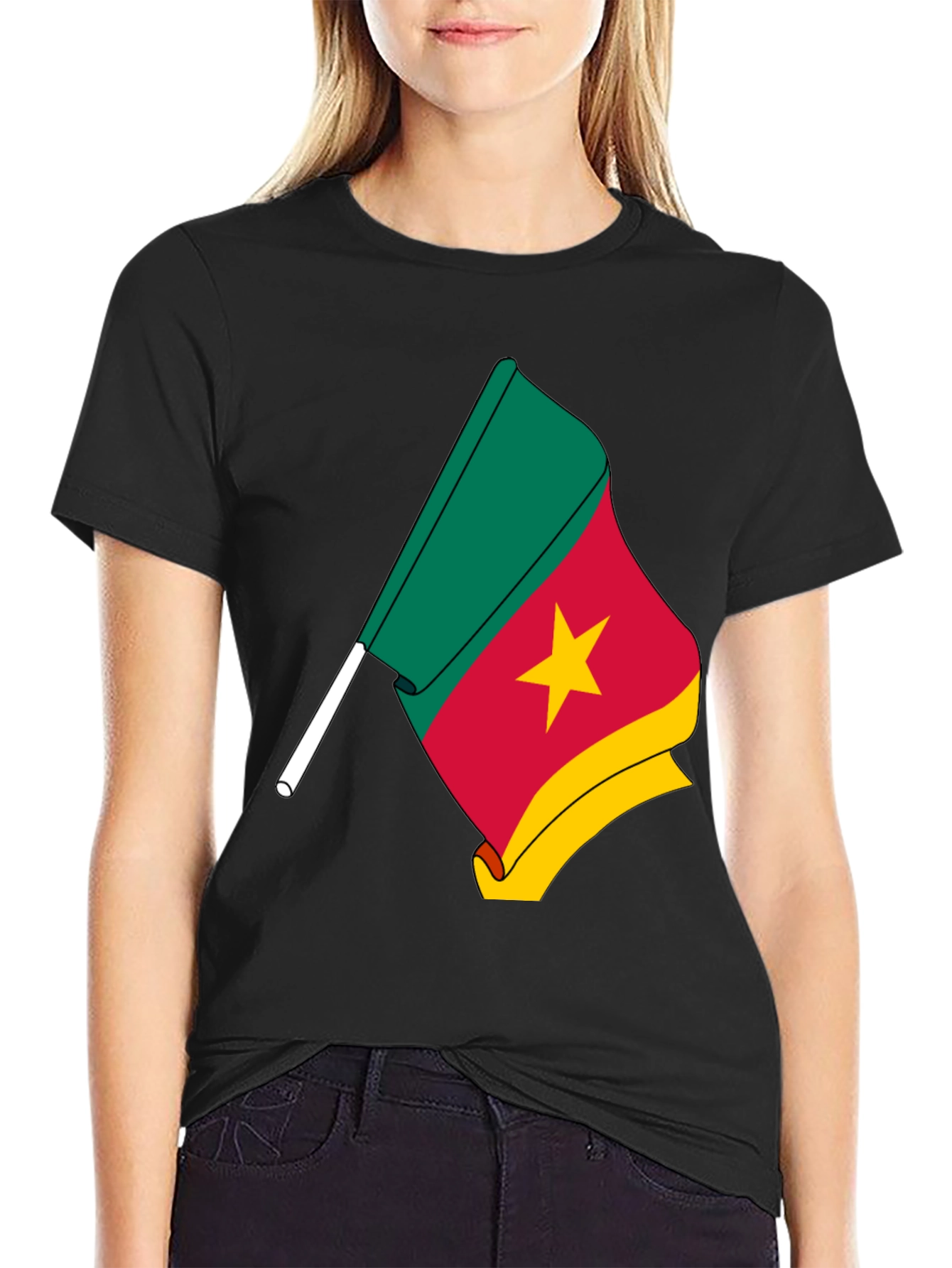 Cameroon Flag Graphic Tee - Black