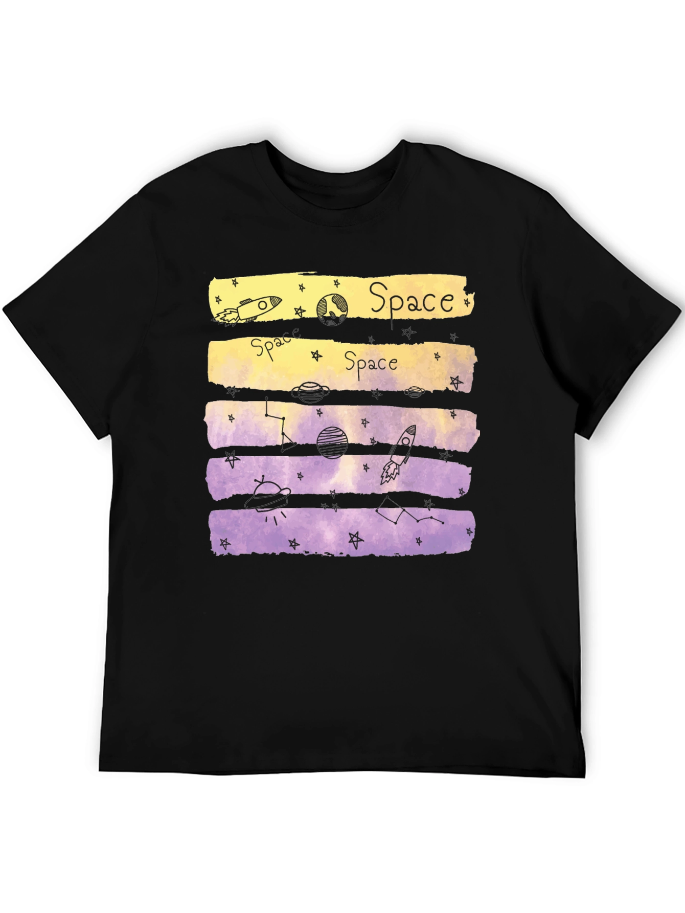 Space Theme Graphic Tee - Black Cotton Blend
