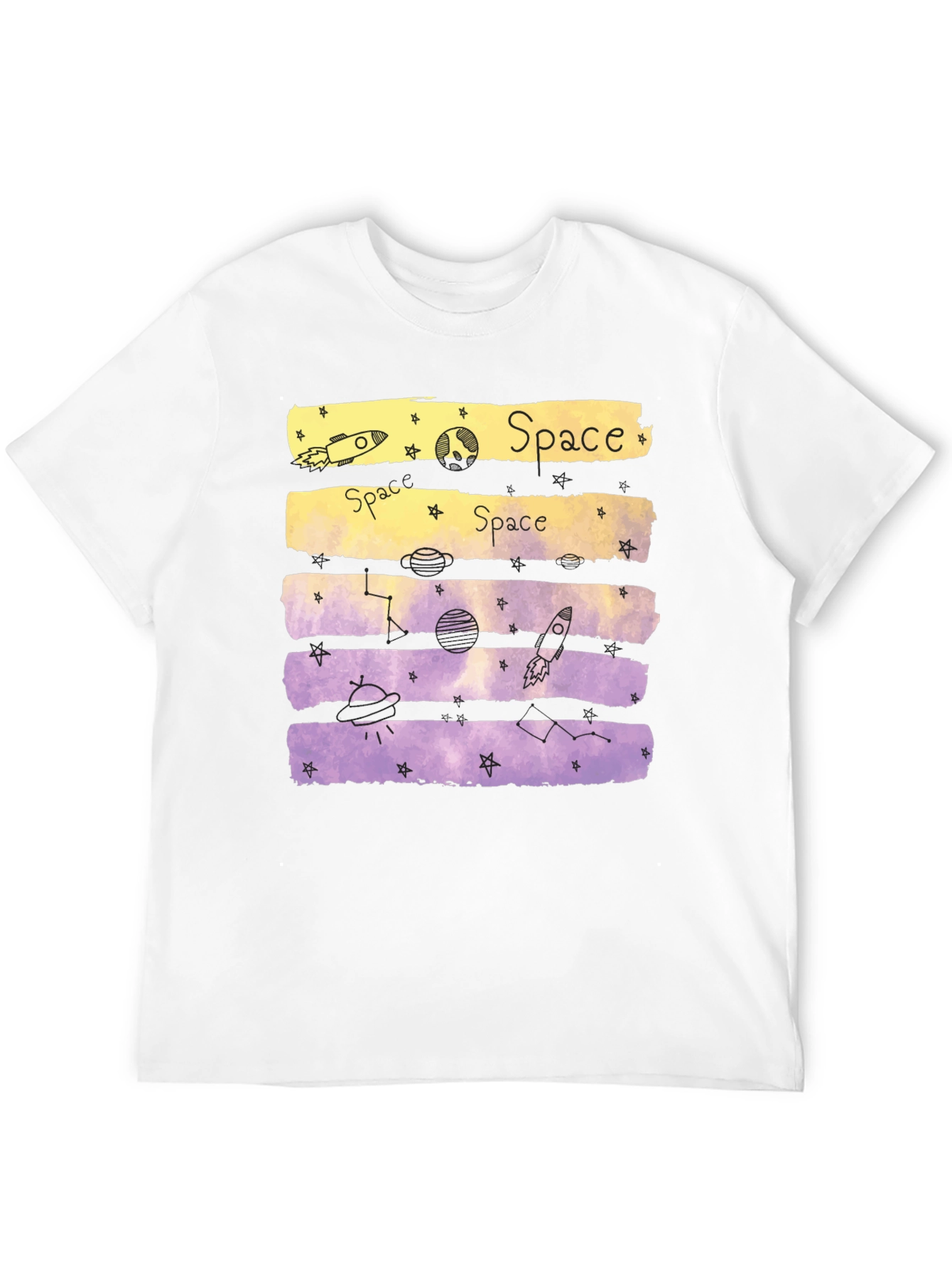 Space Theme Graphic Tee - Black Cotton Blend