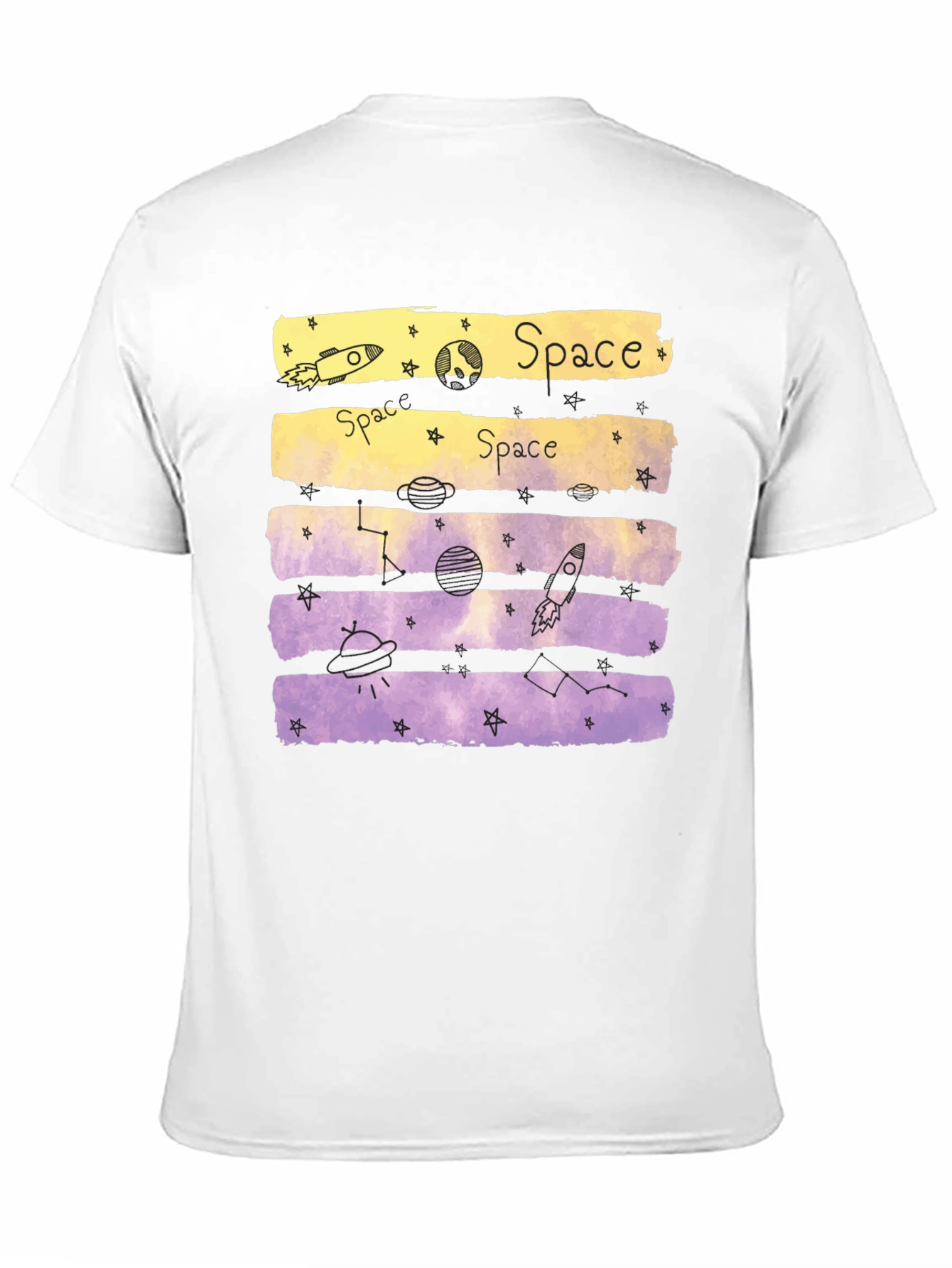 Space Theme Graphic Tee - Black Cotton Blend