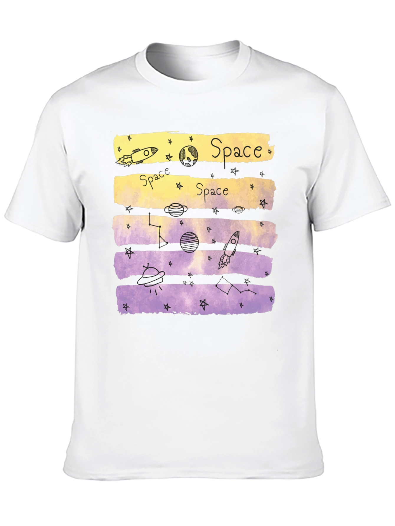 Space Theme Graphic Tee - Black Cotton Blend