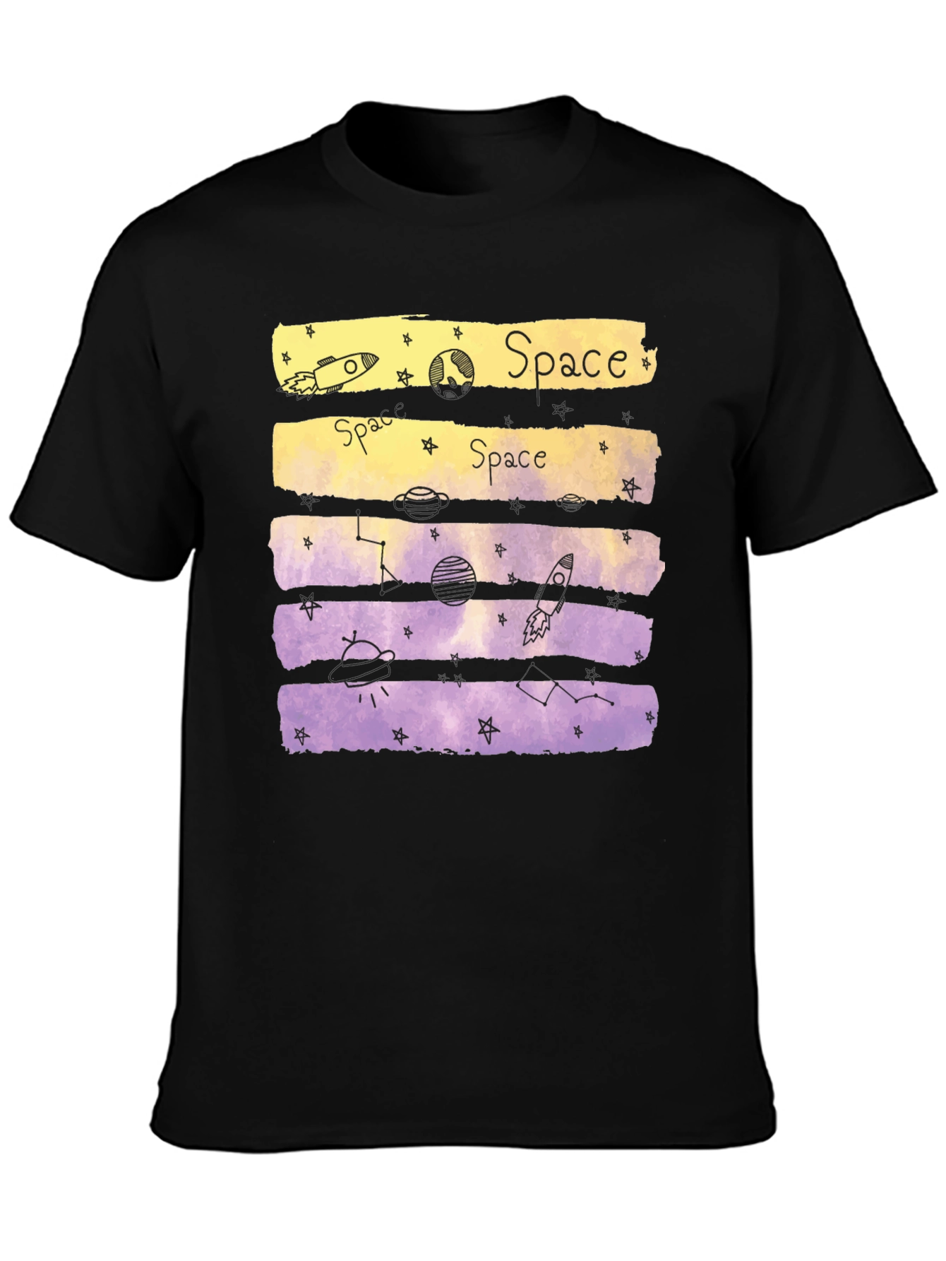 Space Theme Graphic Tee - Black Cotton Blend