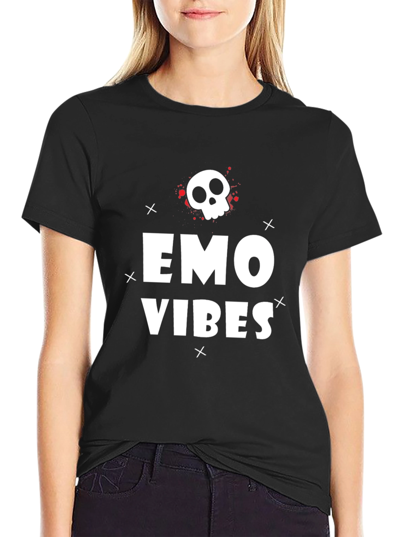 Emo Vibes Graphic T-Shirt - Black Casual Tee