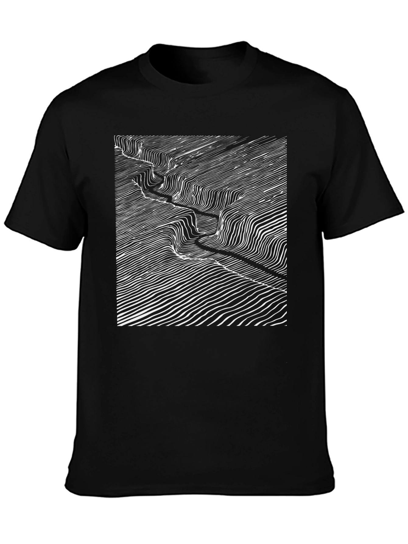 Abstract Topographic Line Art Black T-Shirt