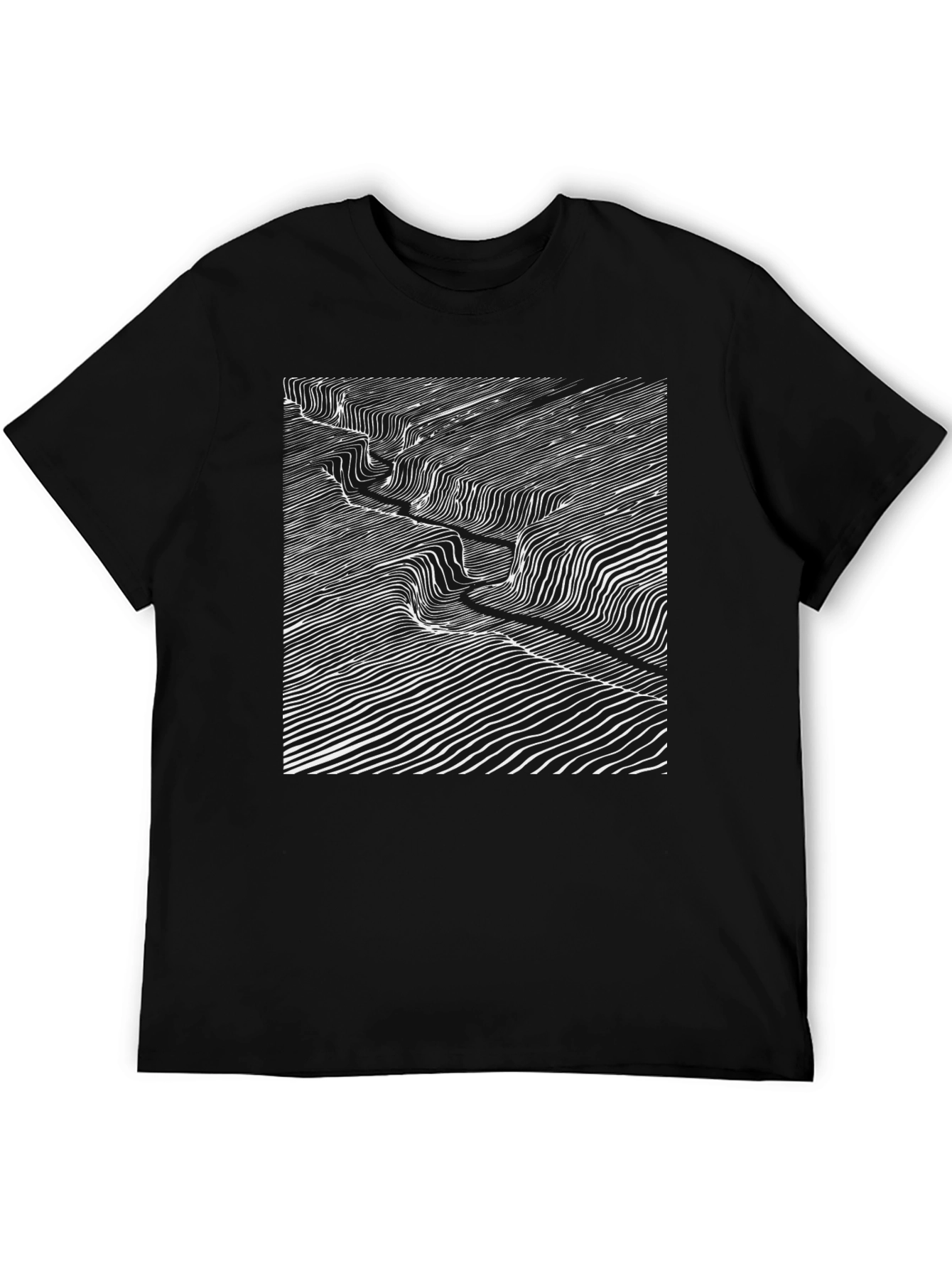 Abstract Topographic Line Art Black T-Shirt