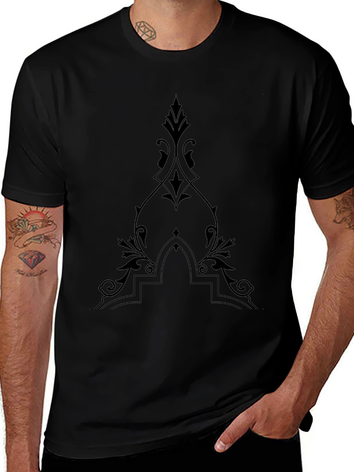 Ornate Print Black T-Shirt