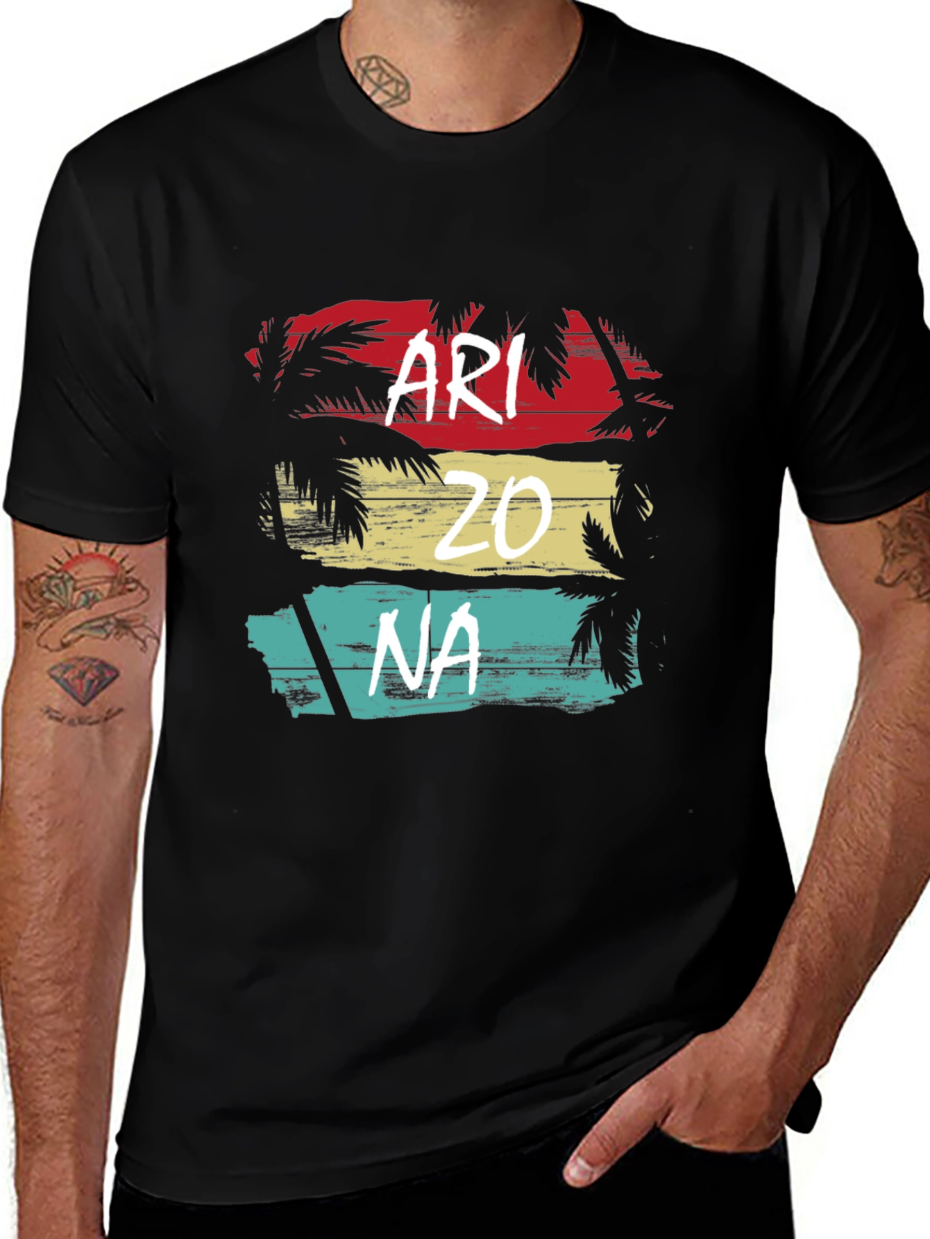 Retro Arizona T-Shirt - Black Palm Tree Graphic