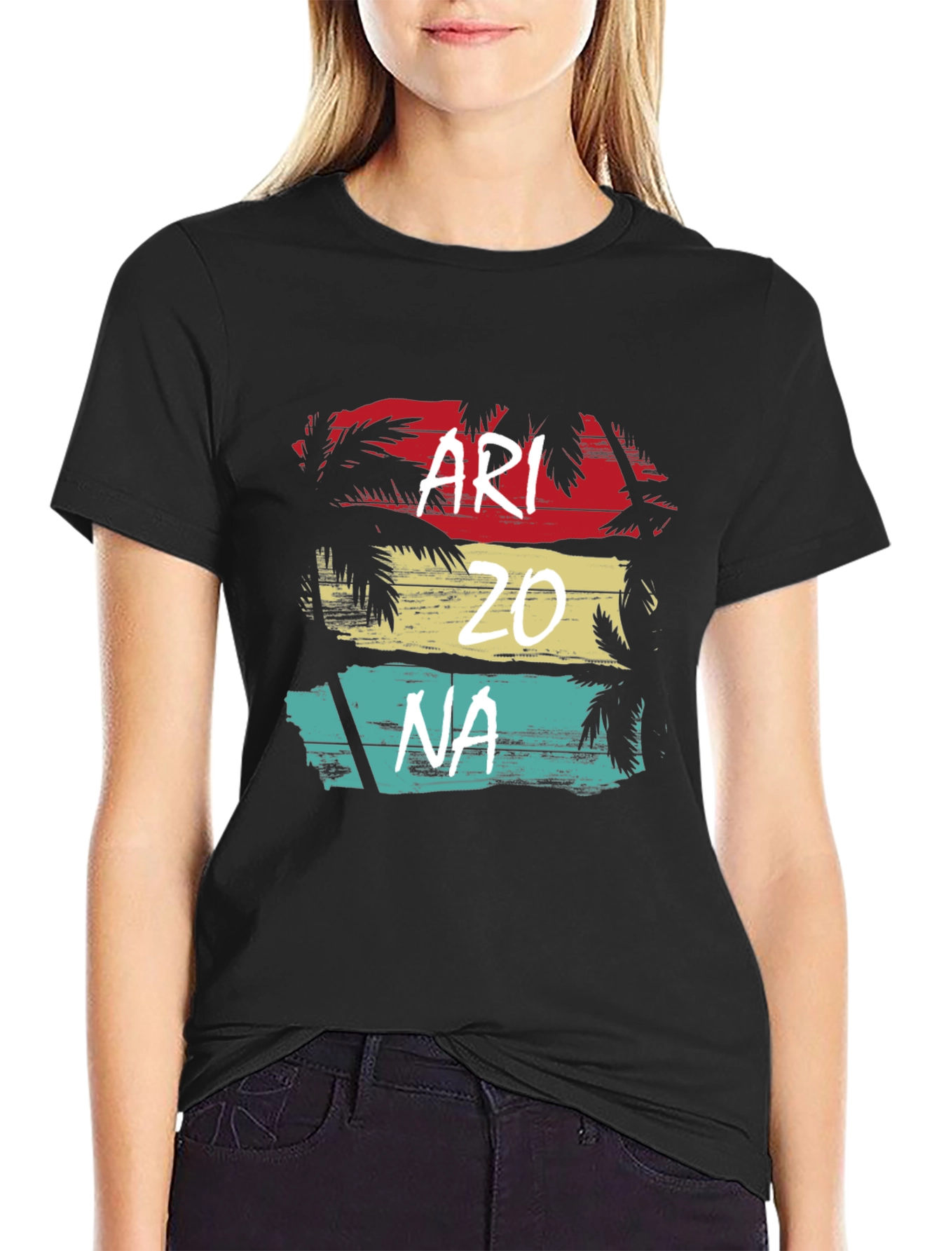 Retro Arizona T-Shirt - Black Palm Tree Graphic