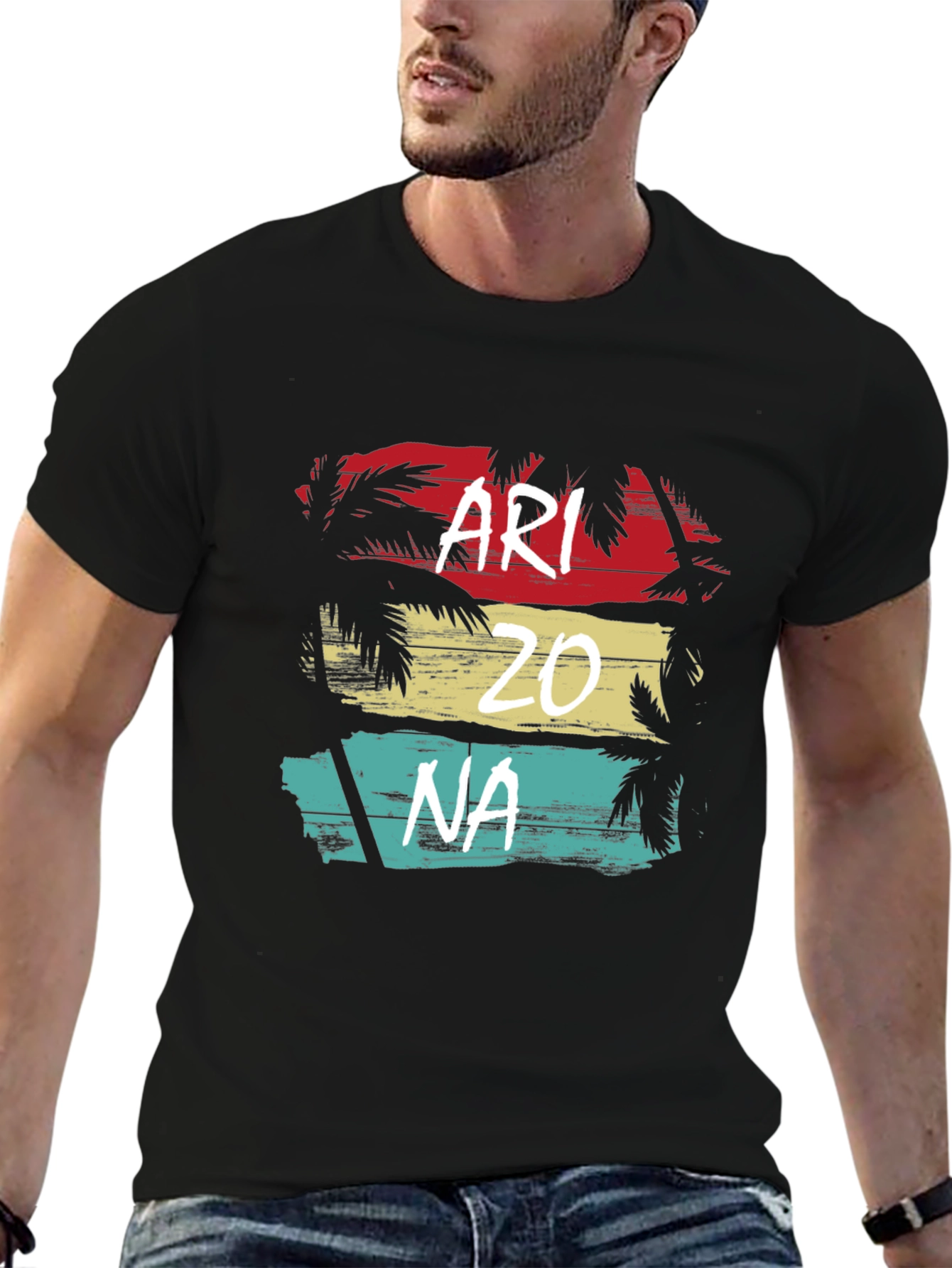 Retro Arizona T-Shirt - Black Palm Tree Graphic