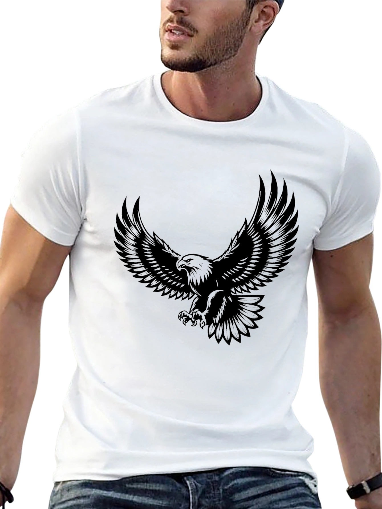Mens Black Eagle Graphic Tee - Short Sleeve