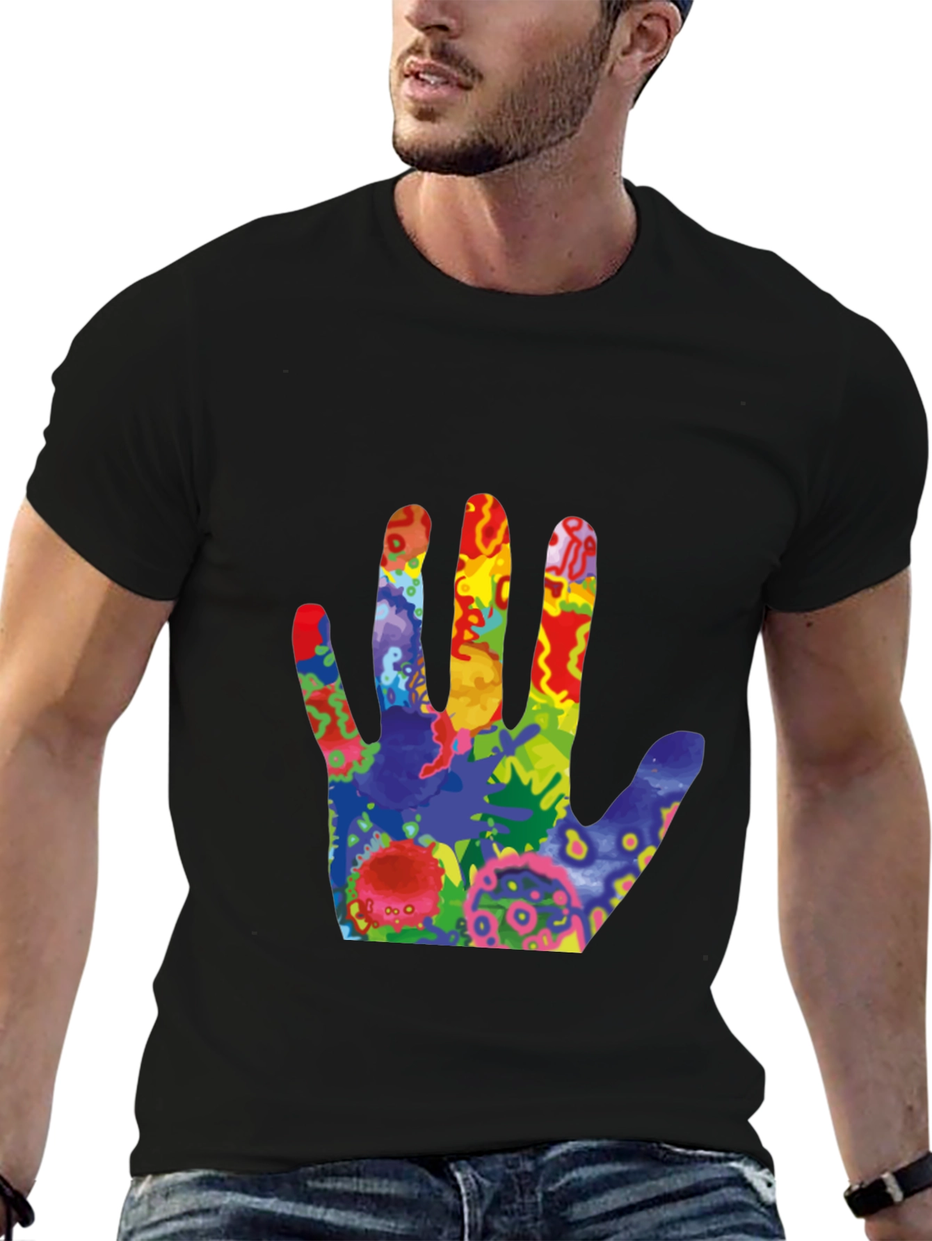 Colorful Handprint Graphic T-Shirt