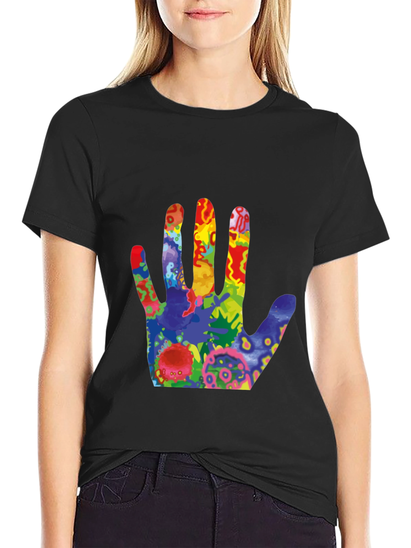 Colorful Handprint Graphic T-Shirt