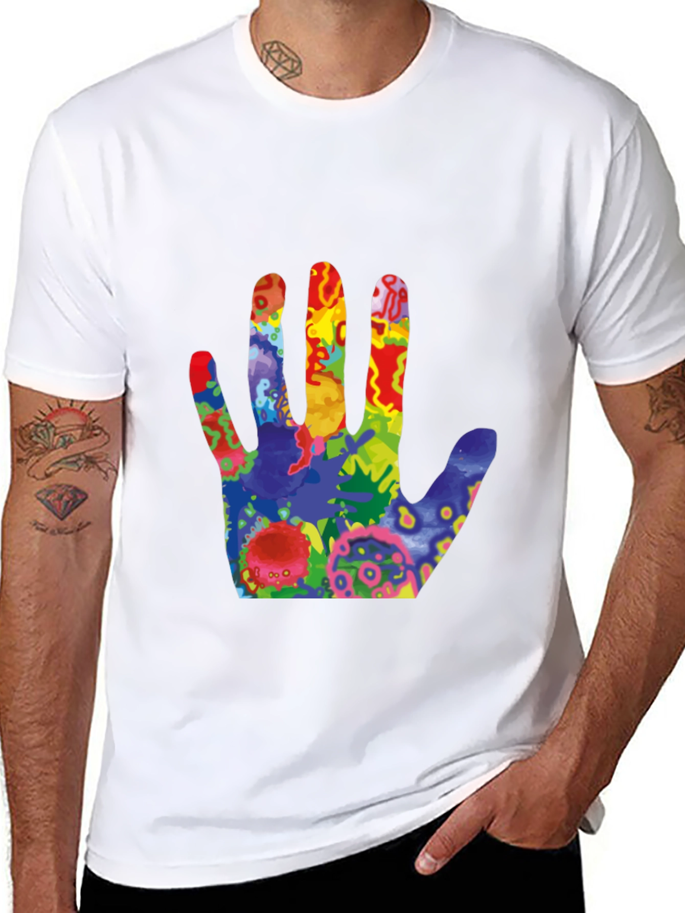 Colorful Handprint Graphic T-Shirt