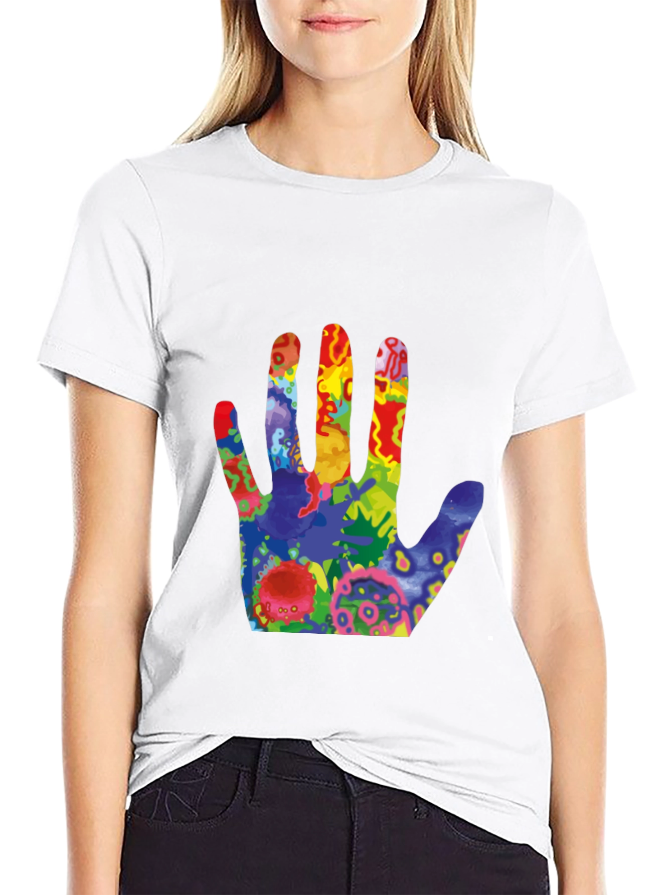 Colorful Handprint Graphic T-Shirt