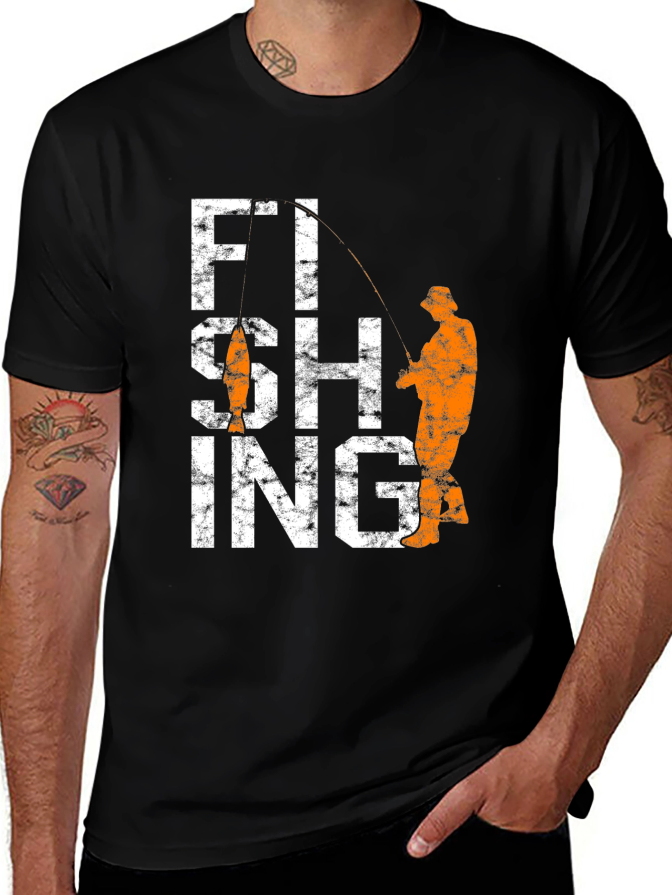Fishing Graphic Tee - Black Cotton Angler T-Shirt
