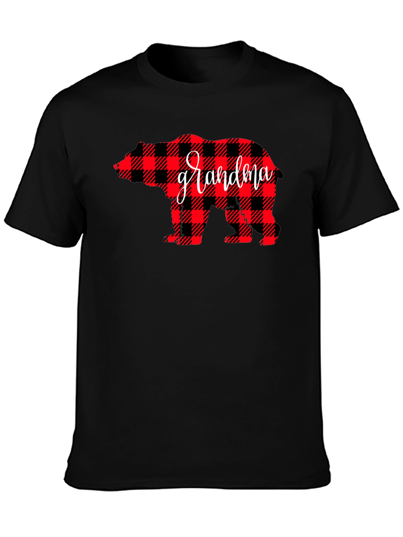 Grandma Bear Plaid Graphic Tee - Black