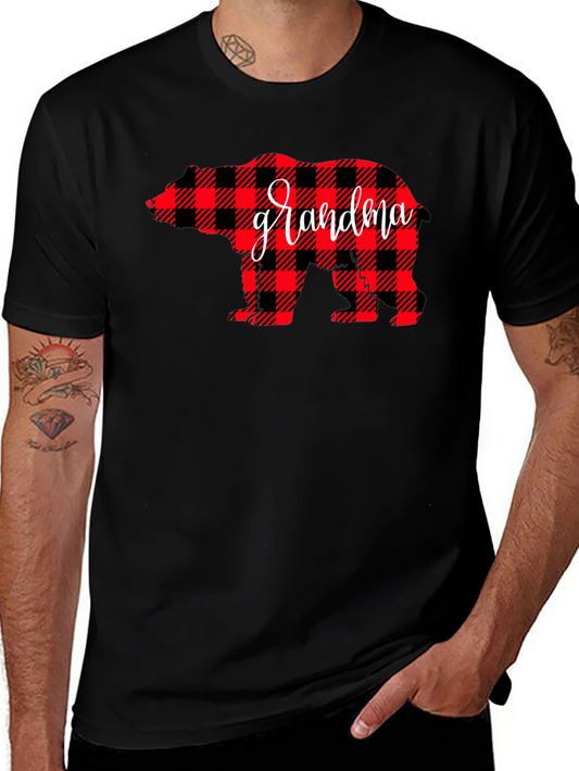 Grandma Bear Plaid Graphic Tee - Black