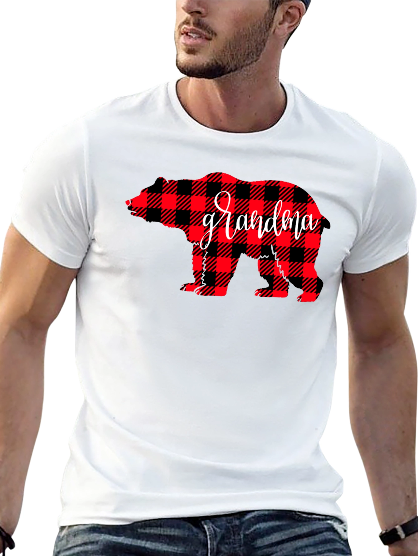Grandma Bear Plaid Graphic Tee - Black