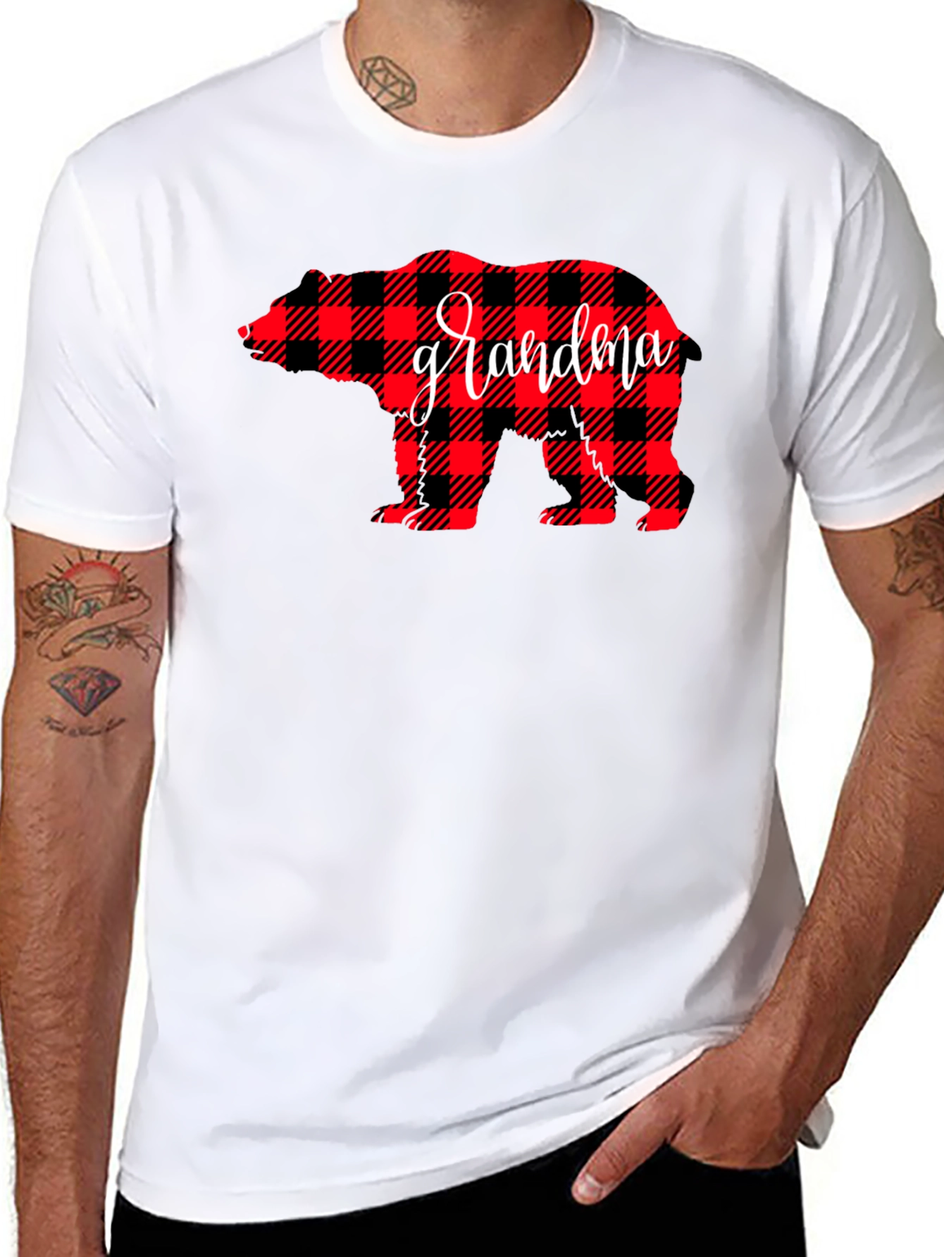 Grandma Bear Plaid Graphic Tee - Black