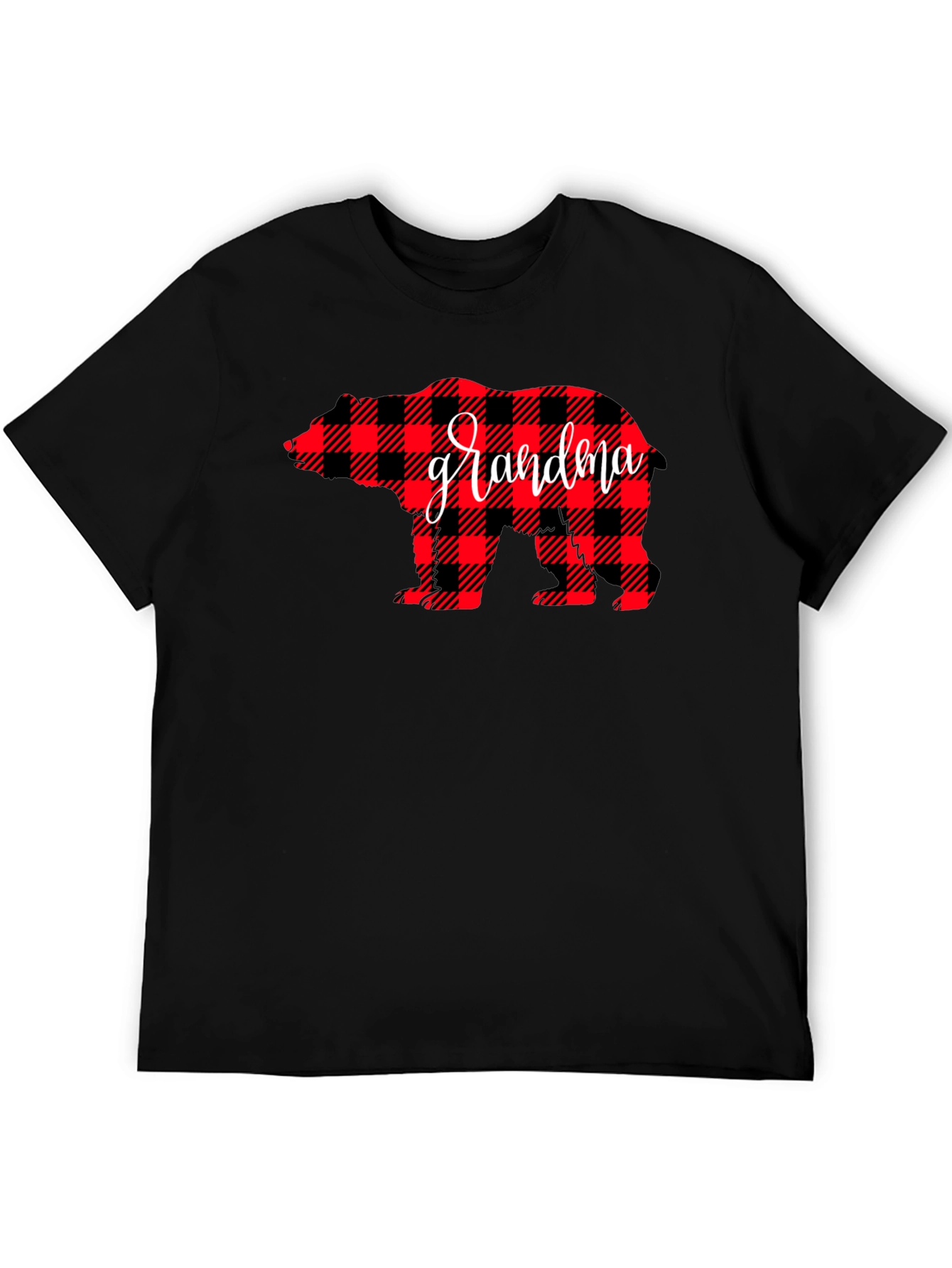 Grandma Bear Plaid Graphic Tee - Black