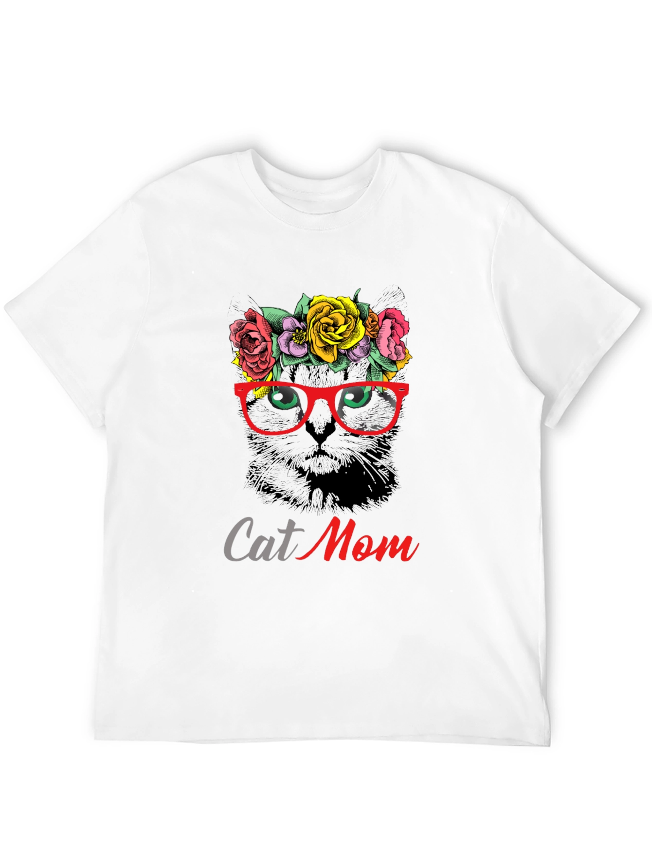 Cat Mom T-Shirt - Floral Cat with Glasses