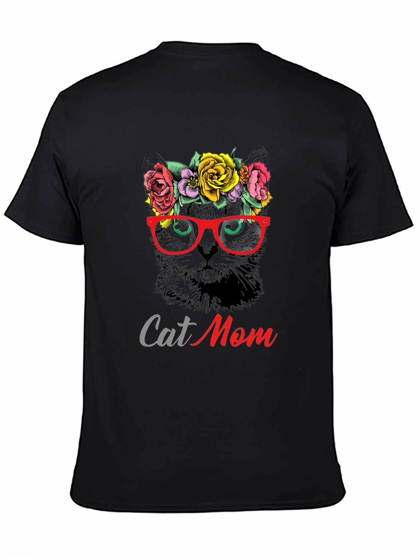 Cat Mom T-Shirt - Floral Cat with Glasses