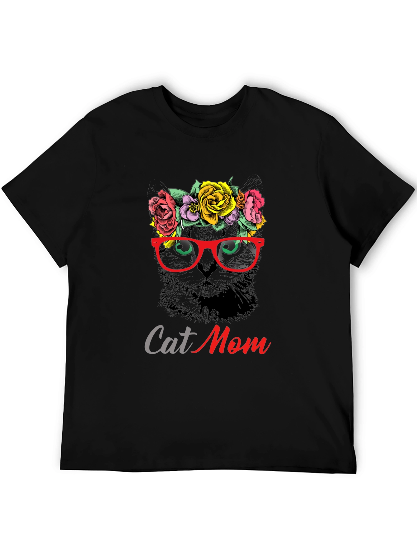 Cat Mom T-Shirt - Floral Cat with Glasses