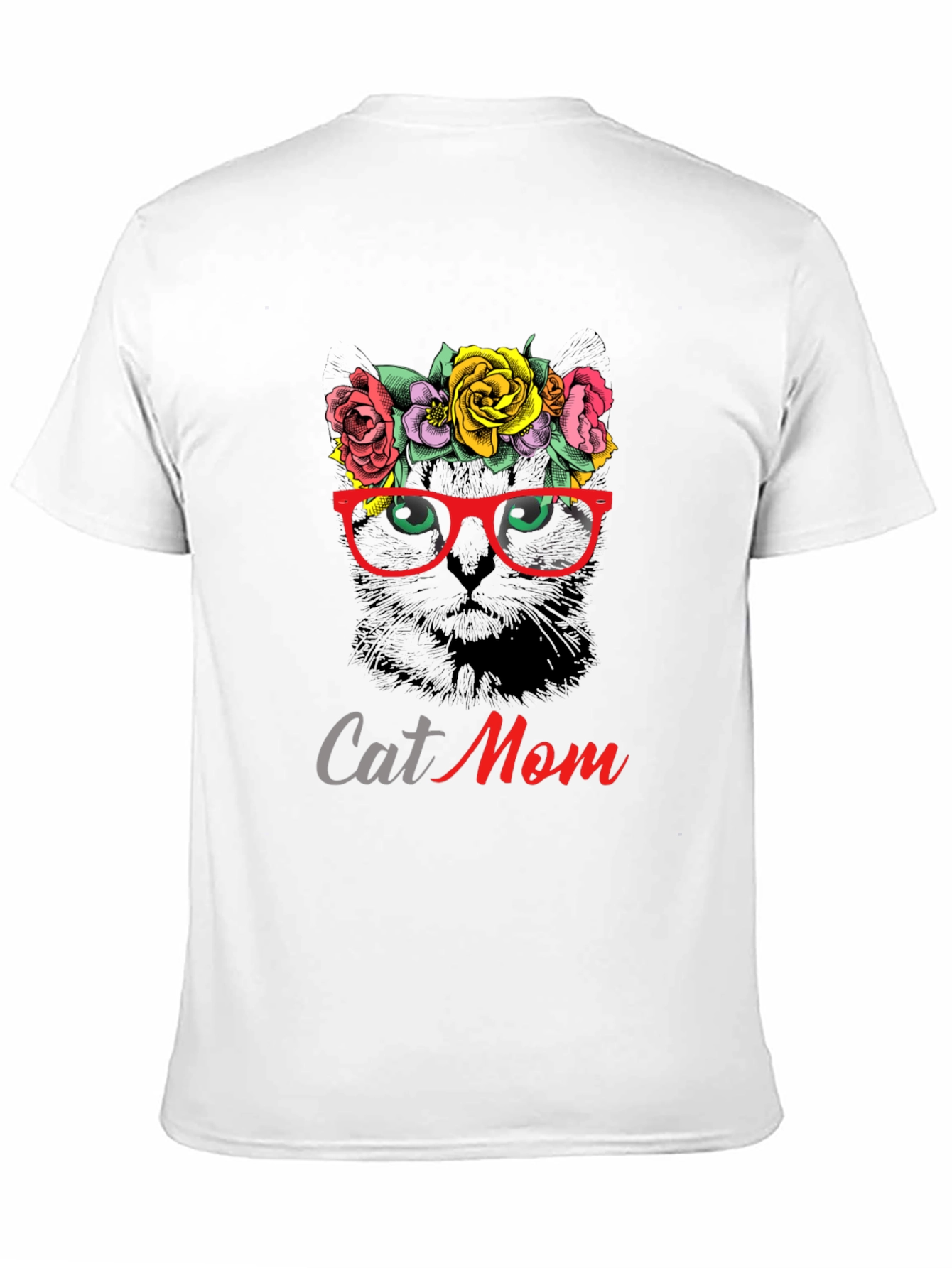 Cat Mom T-Shirt - Floral Cat with Glasses