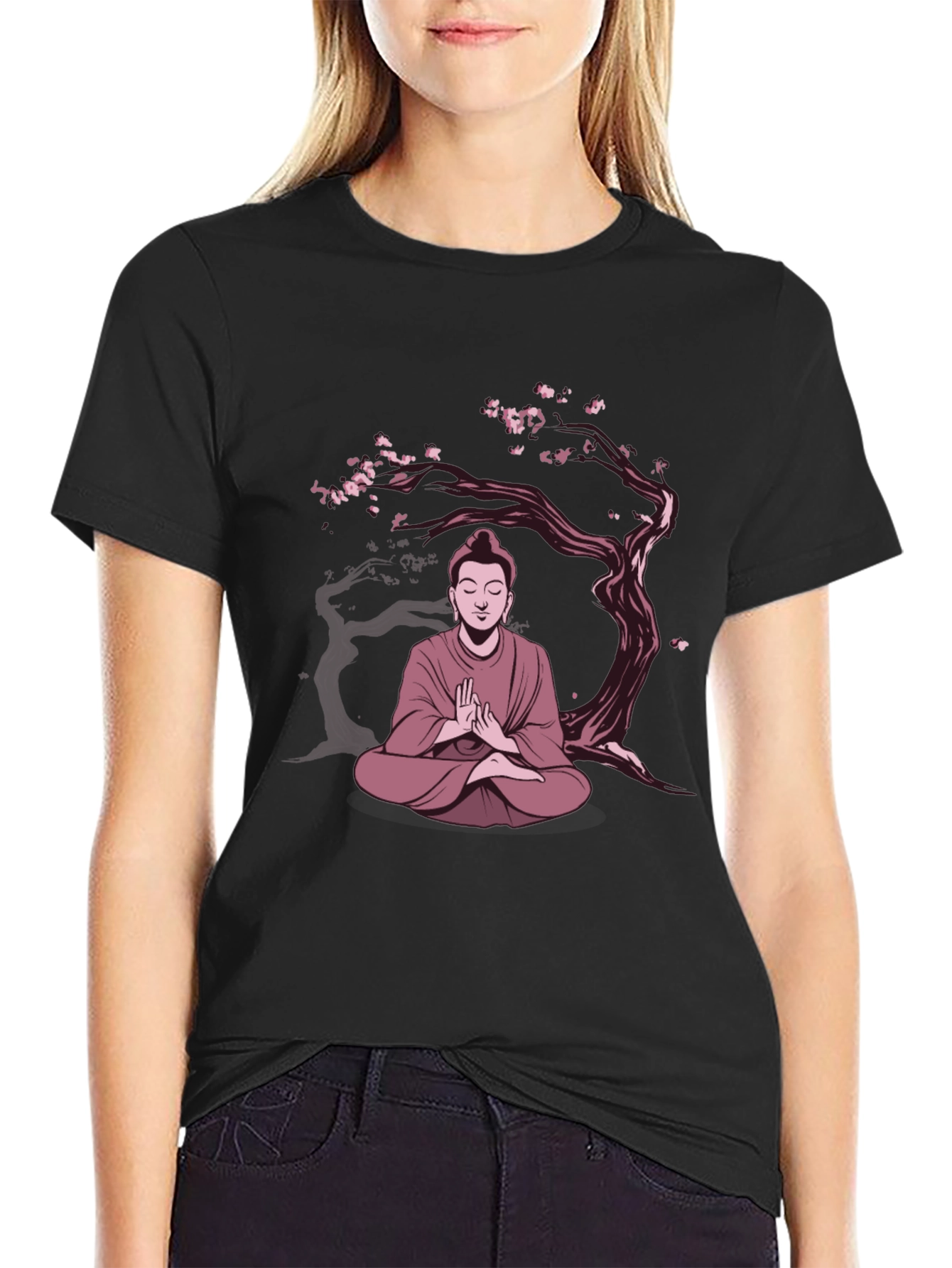 Buddha Under Sakura Tree Graphic Tee