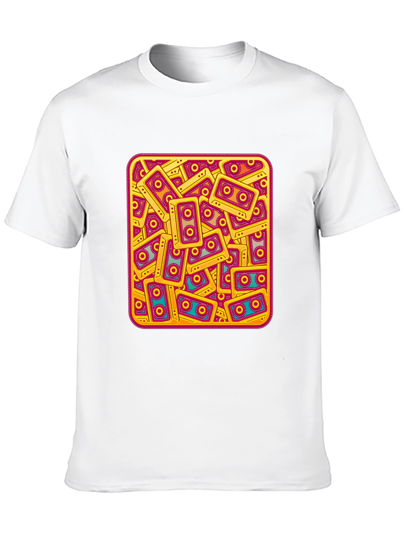 Retro Cassette Tape Pattern T-Shirt