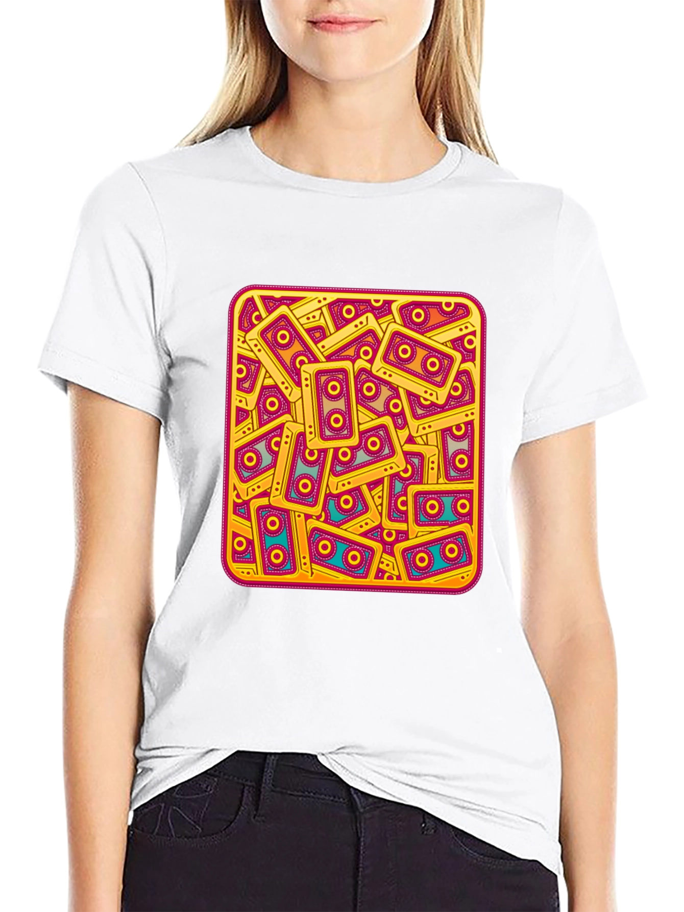 Retro Cassette Tape Pattern T-Shirt