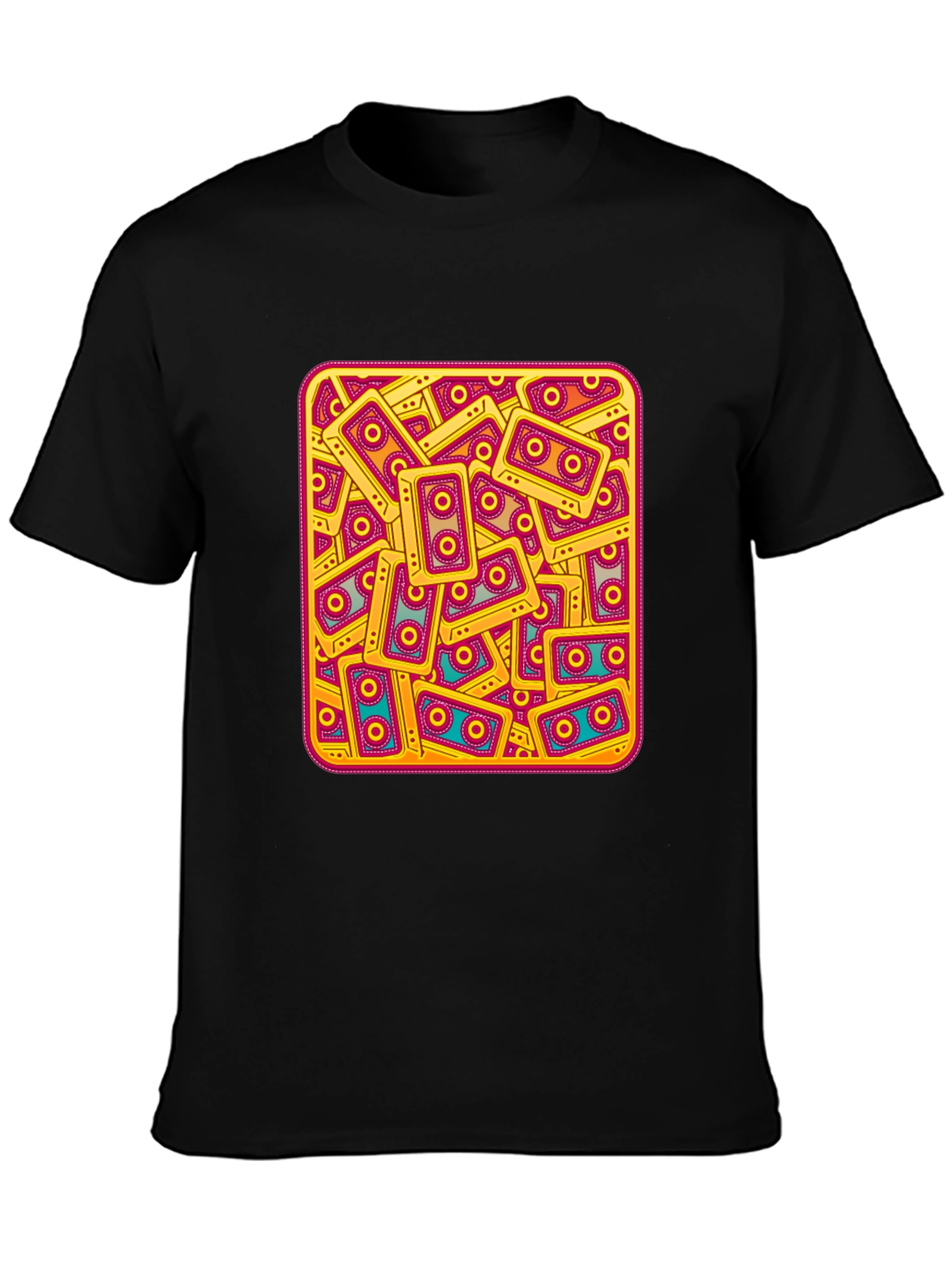 Retro Cassette Tape Pattern T-Shirt