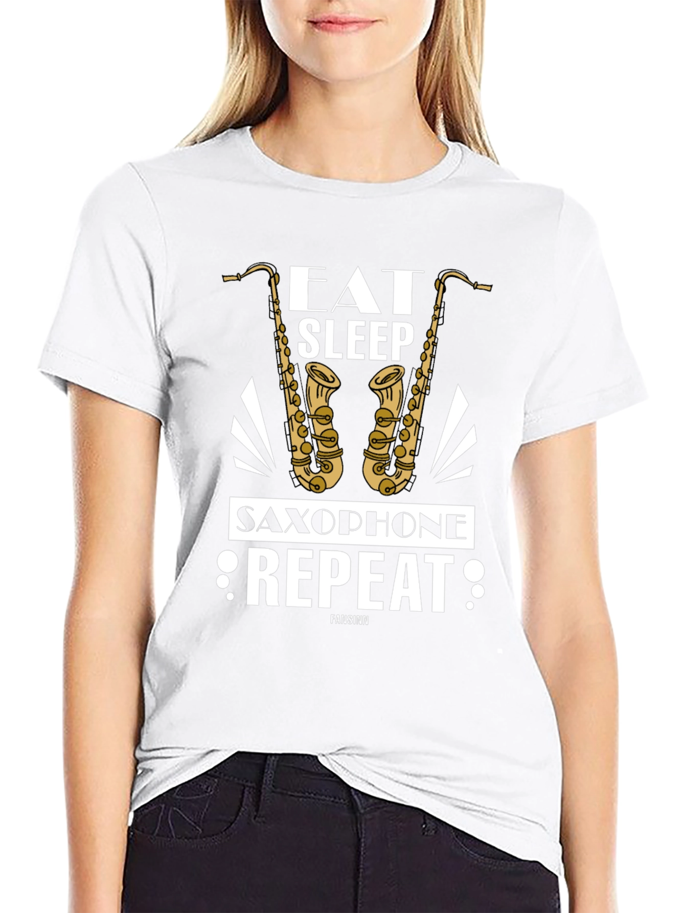 Eat Sleep Saxophone Repeat Black Graphic Tee