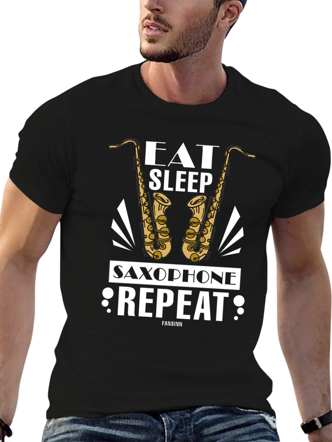 Eat Sleep Saxophone Repeat Black Graphic Tee