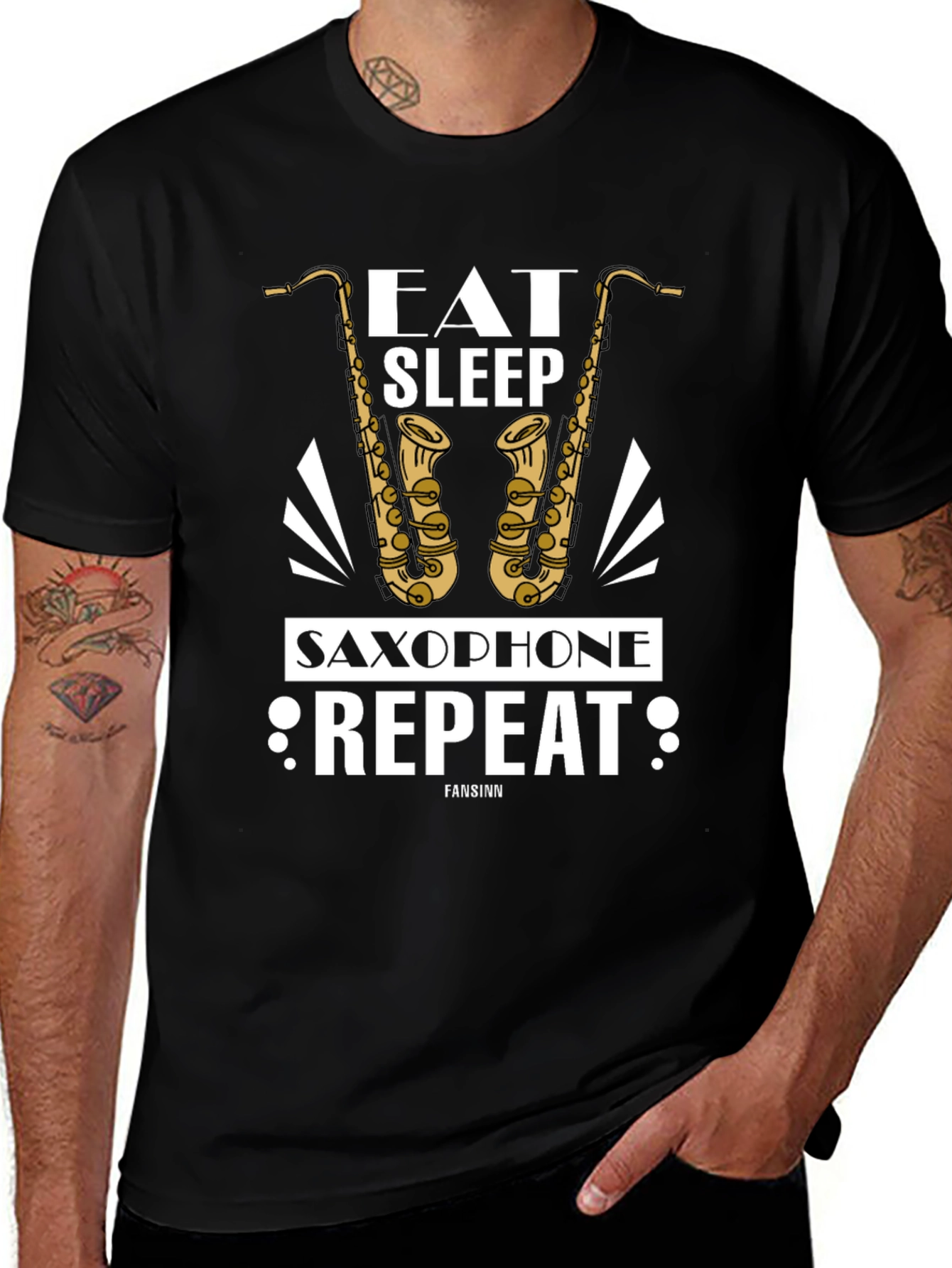Eat Sleep Saxophone Repeat Black Graphic Tee