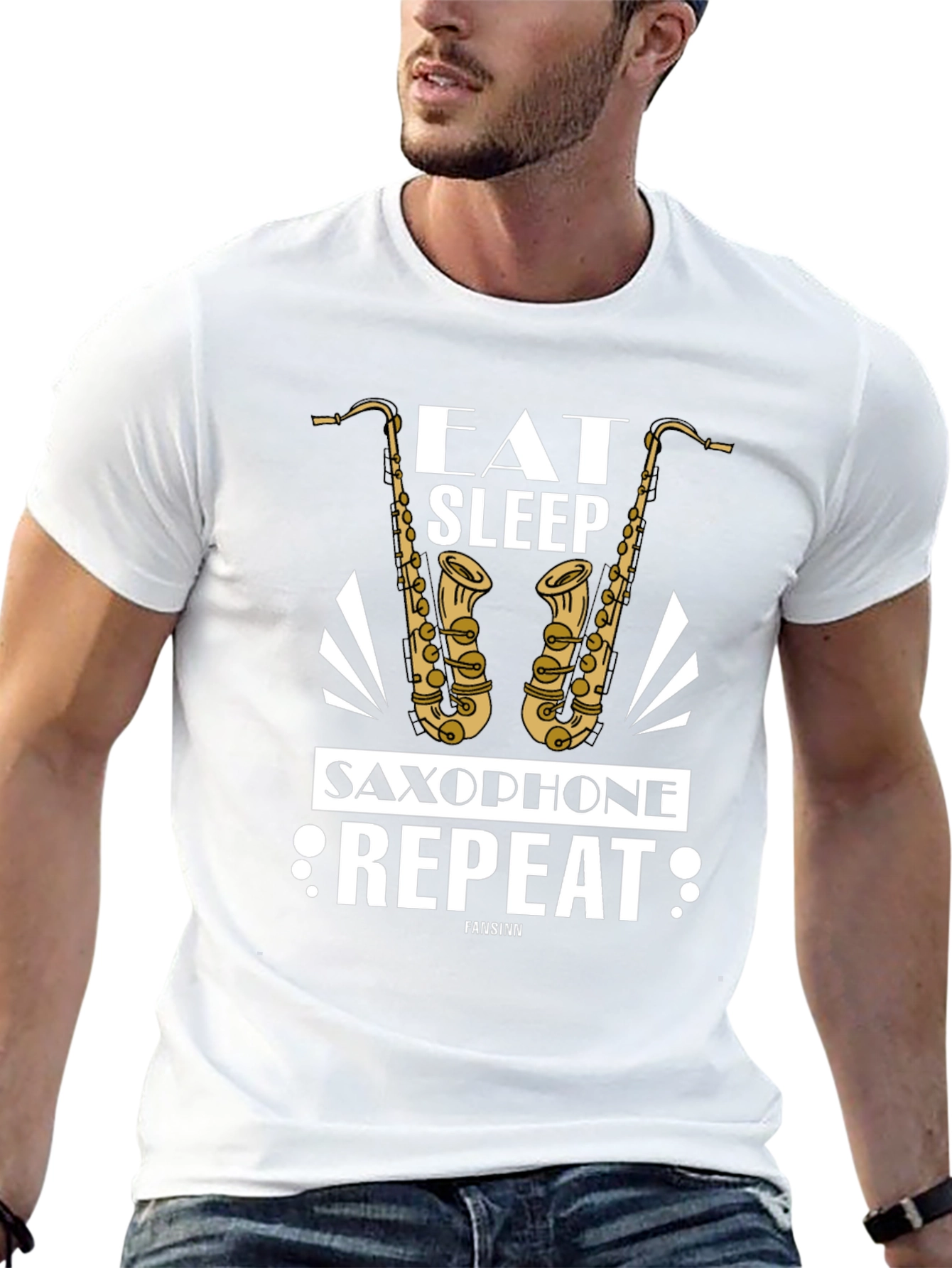 Eat Sleep Saxophone Repeat Black Graphic Tee