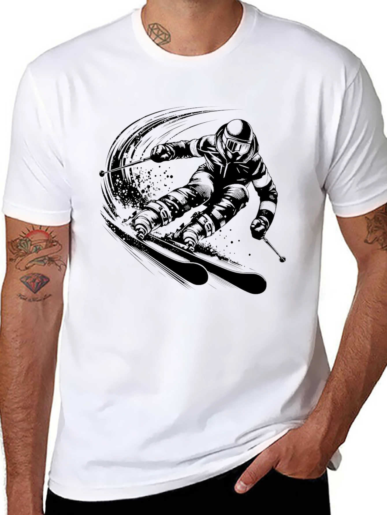 Mens Black Skiing Graphic Tee