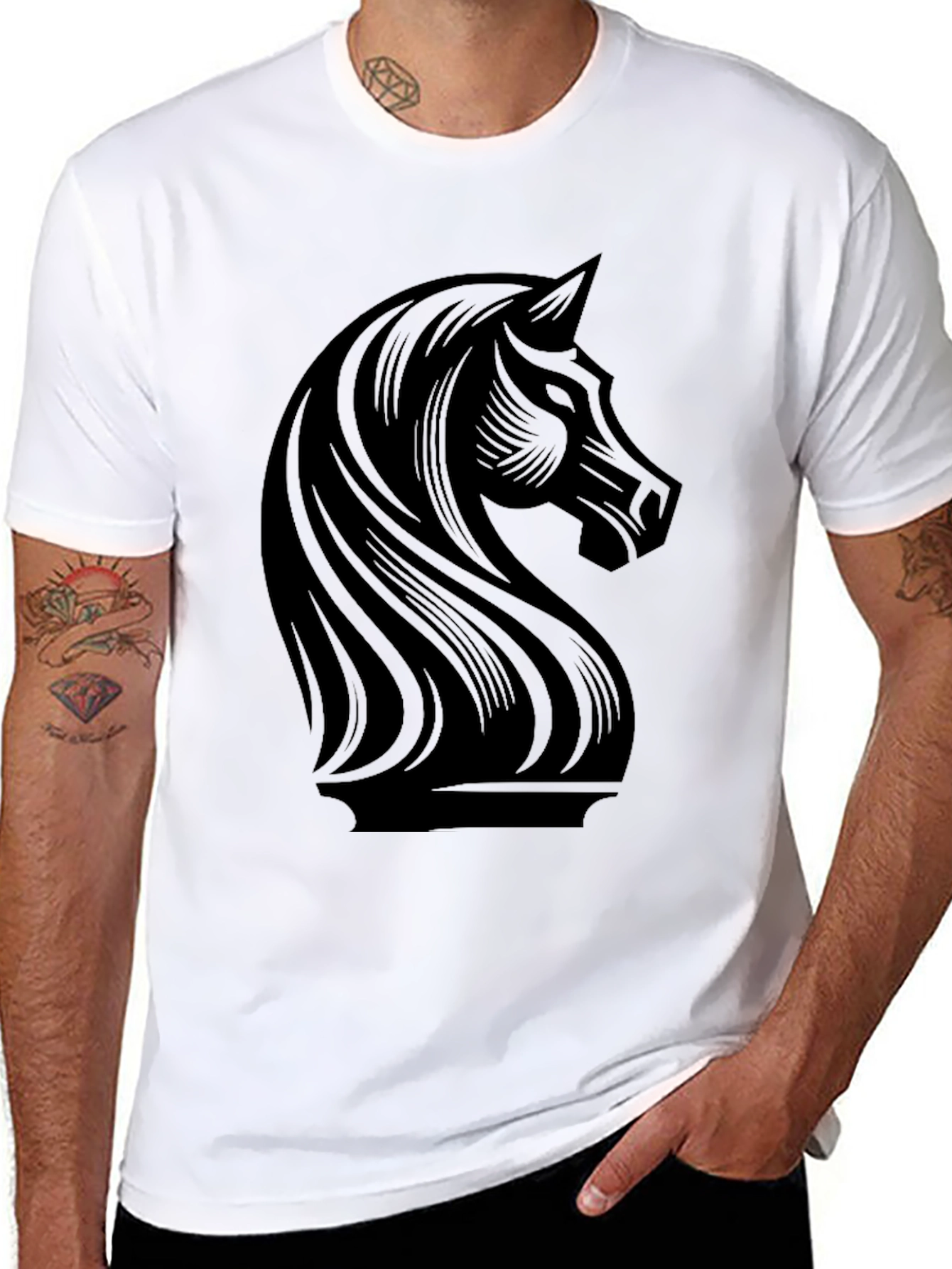 Chess Knight Graphic Tee - Stylish Black T-Shirt